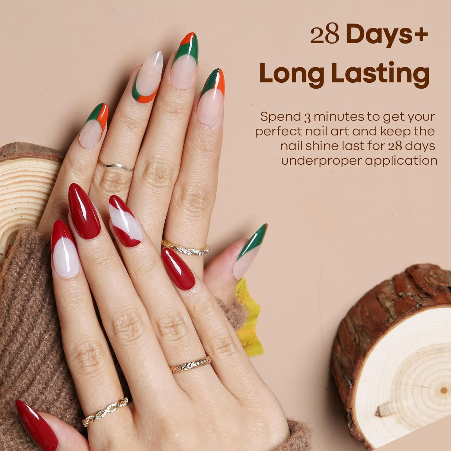 Modelones Gel Nail Polish Set - 6 Colors Nude Emerald Green Red Gel Nail Polish Kit Earth Tone Light Yellow Gel Polish Set, Soak off LED French Nail Art Manicure Starter Salon DIY Nail Gifts for Women image number 3