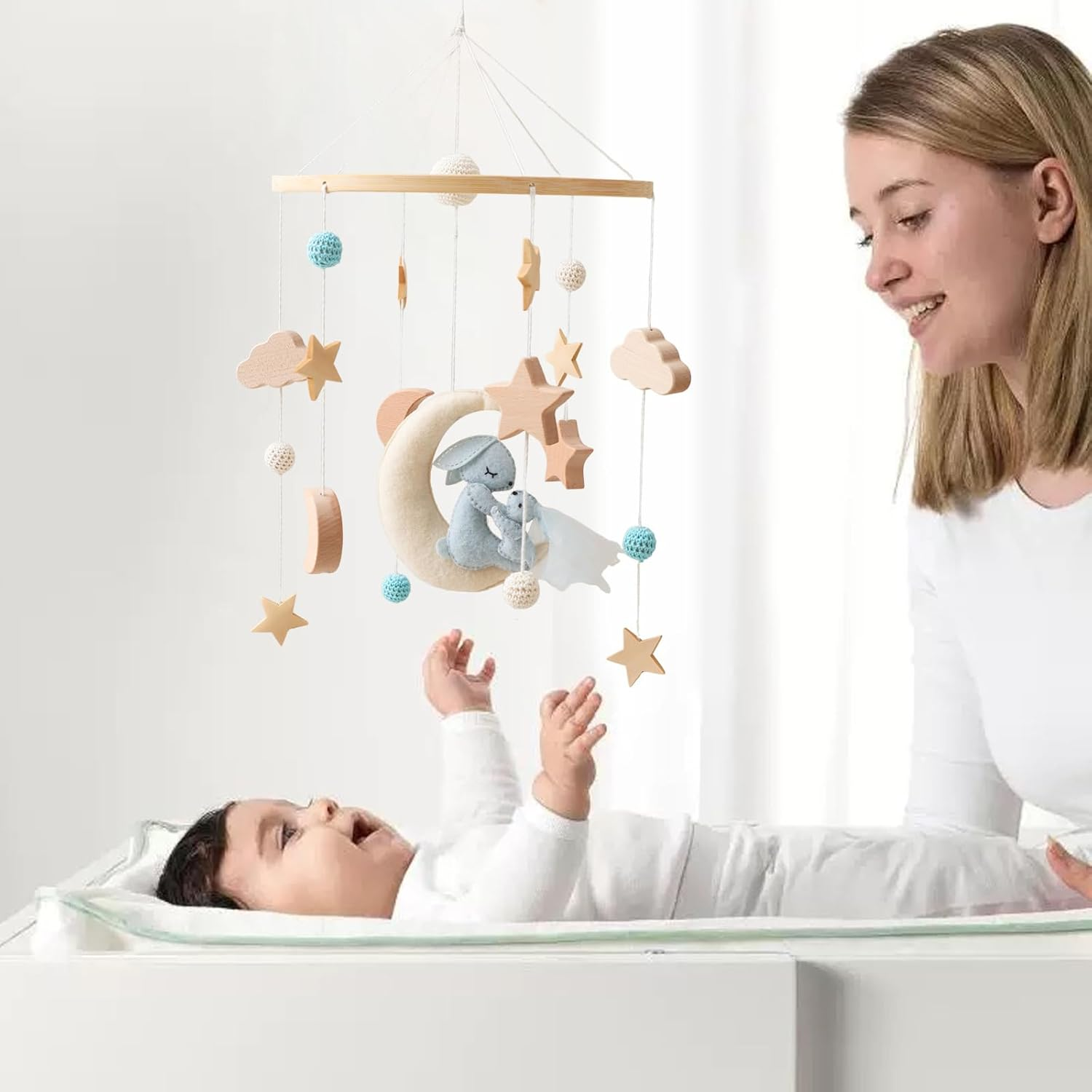 Mobile Baby Moon Rabbit Baby Bed Bell with Stars Clouds Wind Chimes Baby Mobile Cute Baby Room Decoration Newborn Gift for Boys Girls image number 6