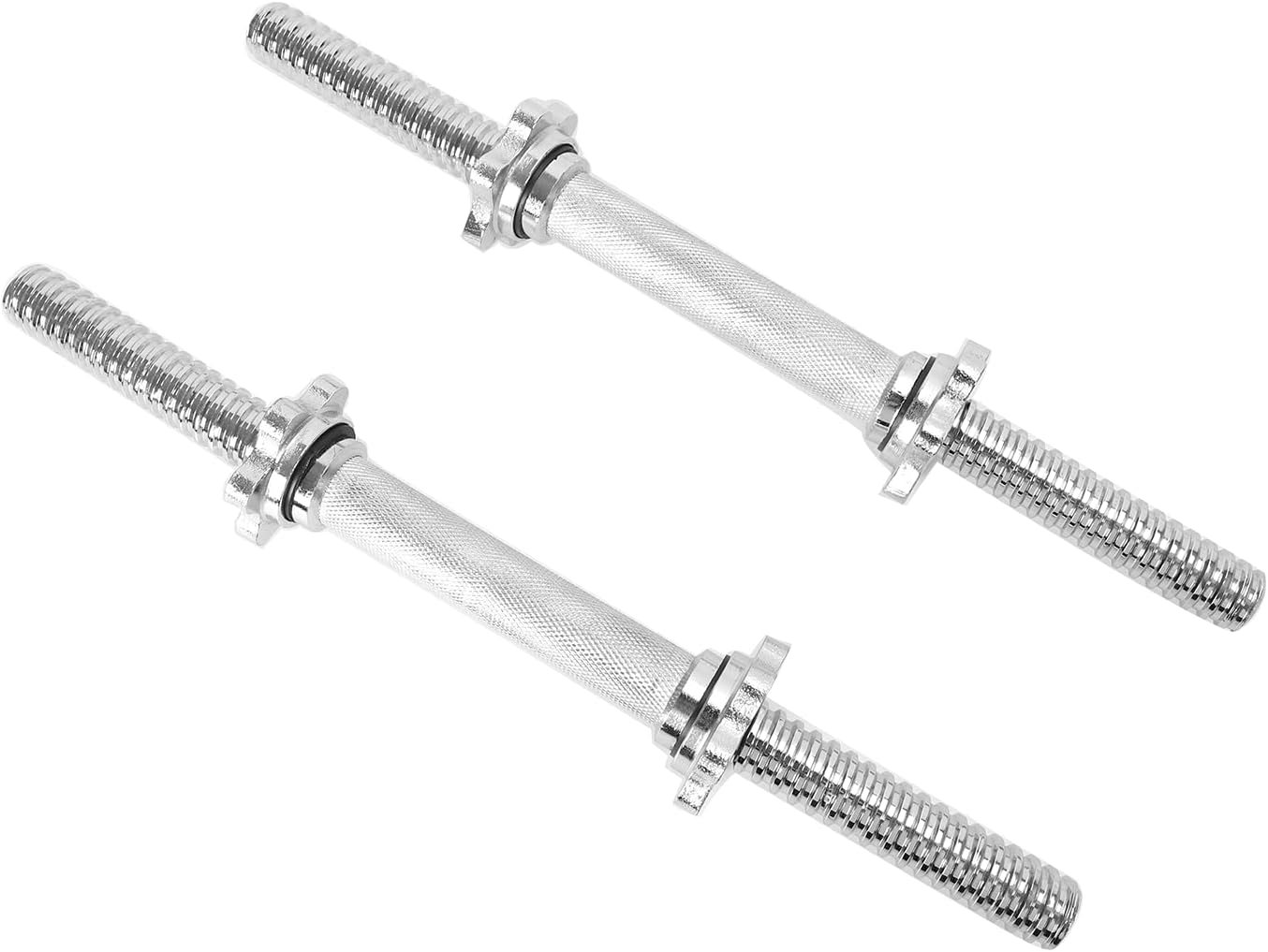 Threaded Dumbbell Rubber/Chrome Handles 1 Inch Pair, Adjustable Dumbbell Bar Handles, Fits Standard Weight Plates with 1&rdquo; Diameter, for Gym Workouts, Exercise, Weightlifting, Sold in Pair