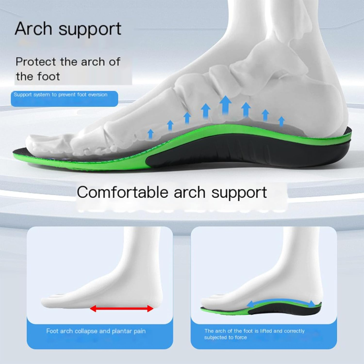Plantar Fasciitis Arch Support Insoles - Orthotic Gel Inserts for Flat Feet & Foot Pain Relief | Men'S Size 43-44 (2 Pairs) | Shock Absorption & Pronation Correction image number 3