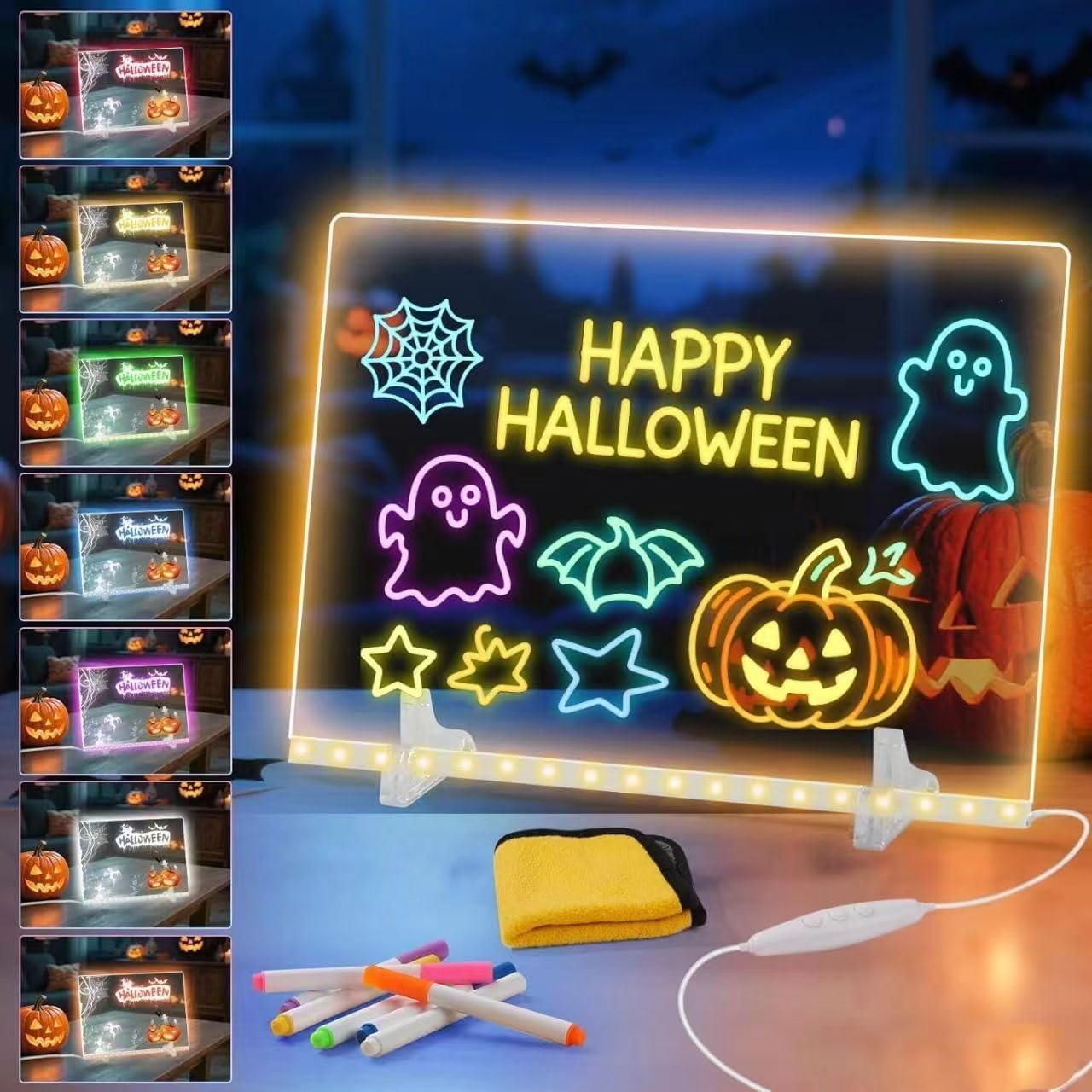 Lumiboard Led Drawing Board with 7 Colors,Light up Acrylic Cosmody Drawing Note Board,Glowing Acrylic Dry Erase Board with Light,Lumiboard Led Writing Boards,Halloween Gifts for Kids (12&ldquo;*8&rdquo;) image number 5