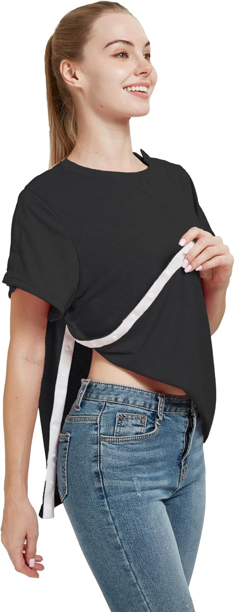 Blamoche Post Shoulder Surgery Shirt, Women'S Short Sleeve Shirt with Premium Snap, Chemo Clothing