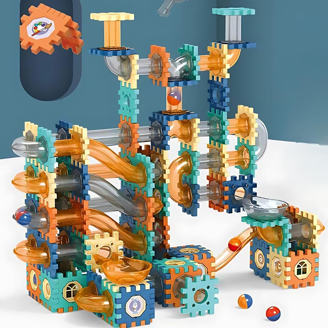 Onau. Toddler Toys: 286Pcs Ball Run Maze Adventure Non-Magnetic Set, Kids Toys for Developmental Play, Building & Construction Toys for Ages 3-12, 3D Montessori Blocks with 16 Marbles, STEM Learning image number 4