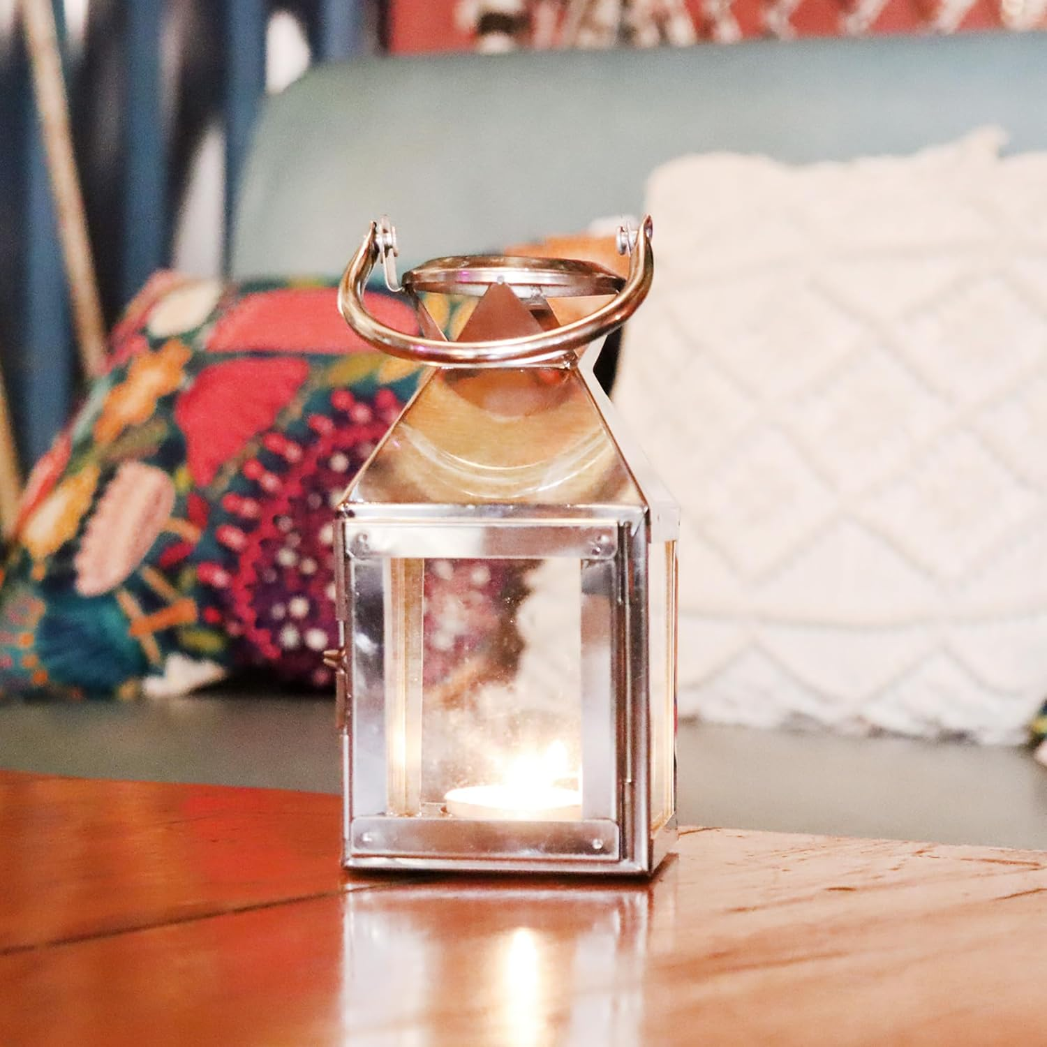 Hosley&reg; Classic Style Glass Stainless Steel Lantern with One Tealight Candle, Hanging Lantern Perfect for Home Decor, Wedding, Parties - Tealight Holder, 3 Inch Diameter(Pack of 1, 6.5 Inch Long) image number 4