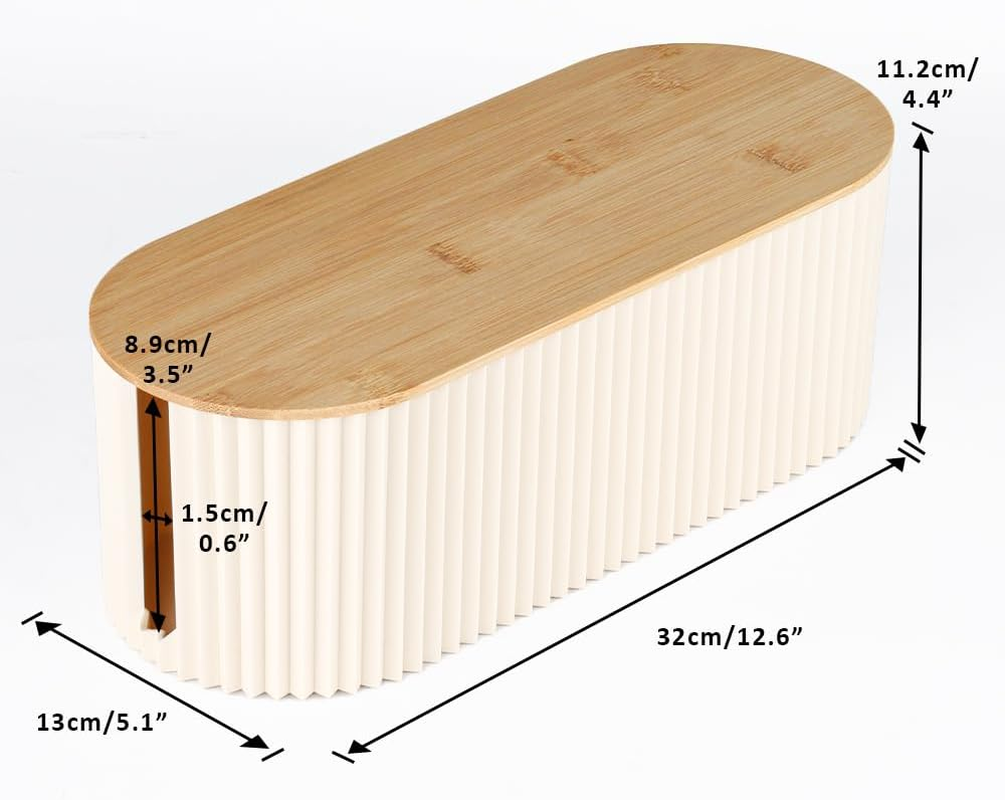 Baskiss Cable Management Box with Solid Bamboo Lid, 32X13X11.2 Cm, Floor Outlet Hider, Wire Organizer for Desk TV Computer USB Hub System to Cover and Hide & Power Strips & Cords (Beige) - Beige image number 4