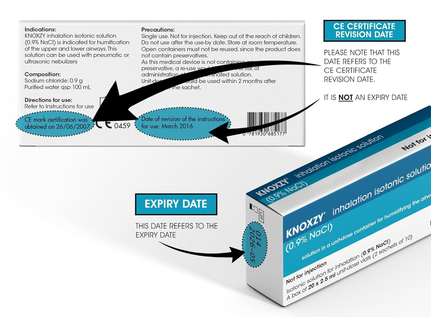 KNOXZY Sterile Isotonic Saline Solution 0.9% - Sodium Chloride Nacl - Inhalation Saline Solution for Humidifying the Airways &ndash; 20 X 2.5 Ml Unit Dose Vials, Pharmaceutical Grade image number 3