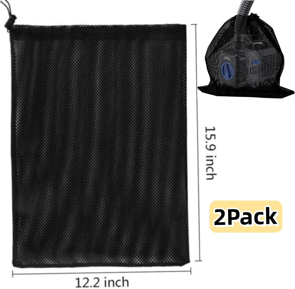 2 Pack 12.2"X 15.9" Pump Barrier Bag, with Drawstring Pond Mesh Pump Filter Bag for Pond Biofilters Aquarium Filtration and Outdoor Swimming Pool Black Media Bags image number 3