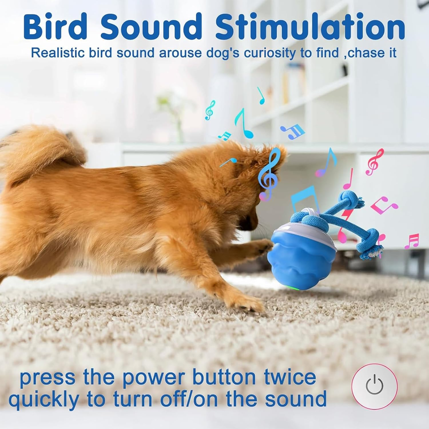 Interactive Dog Ball Toy, USB Rechargeable Squeaky Interactive Rolling Dog Toys Ball, Automatic Moving Dog Ball Chew Toy with Fun Rope for Small/Medium/Large Dog Cat Indoor/Outdoor Boredom Enrichment image number 5