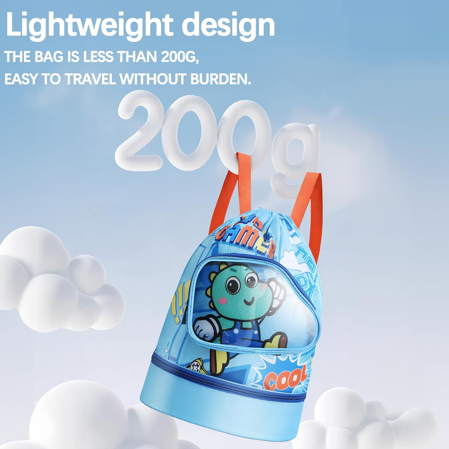 Kids Swimming Bag Waterproof Wet and Dry Storage Backpack Adjustable Shoulder Straps Ideal Children'S Swimming Bag with Waterproof Compartment Ideal for Pool and Beach Activities Swim Bag Kids image number 6