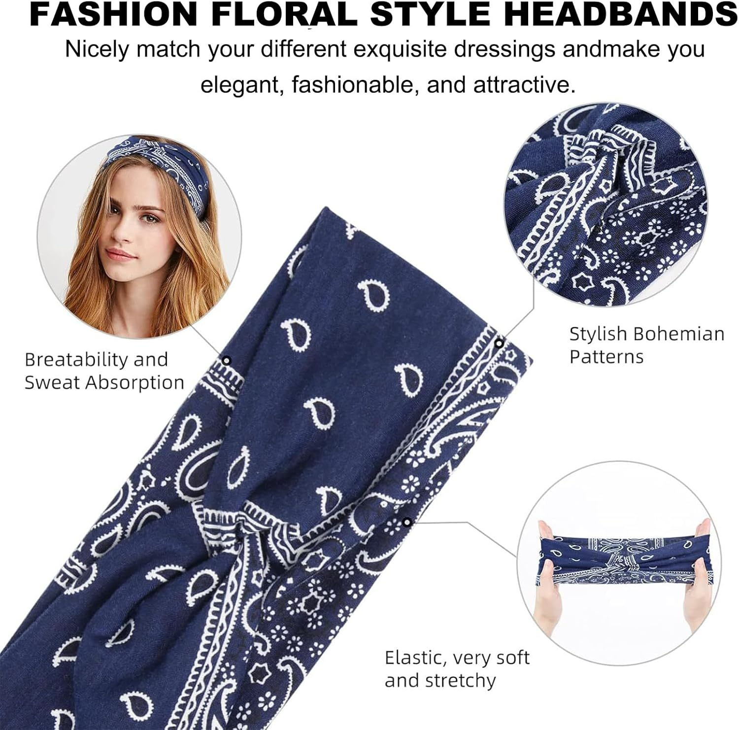 BSITSSS Pack of 5 Women'S Elastic Boho Hair Accessories Leopard Hair Band Summer for Yoga Fitness Short Hair Workout Running Sports image number 3