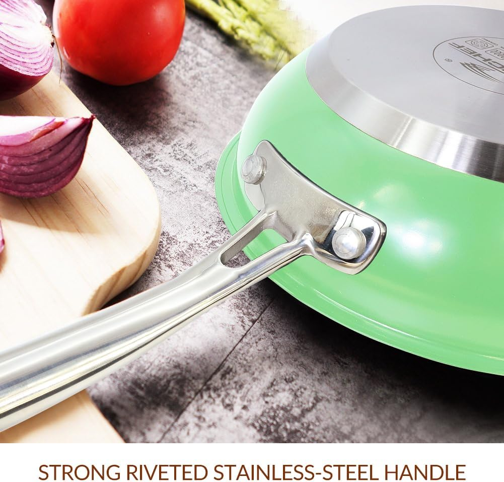 HOMICHEF 24 CM Mint Green Stainless Steel Nickel Free Fry Pan - No Toxic Induction Frying Pan - Non Coating Nickel Free Skillets image number 5