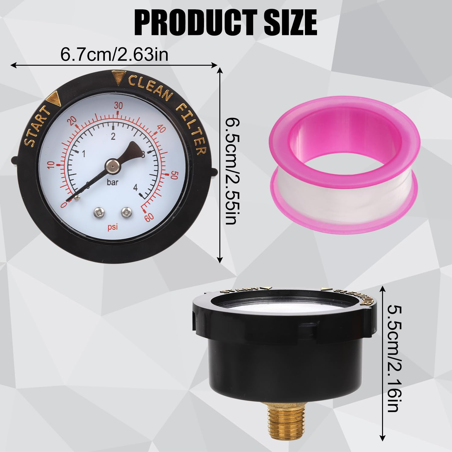 Pool Filter Pressure Gauge 0-60PSI with Sealing Tape, 1/4 NPT Back Mount Water Pressure Gauge Clean Filter Indicator for Swimming Pools Pumps Spa Aquarium Pressure Test image number 6