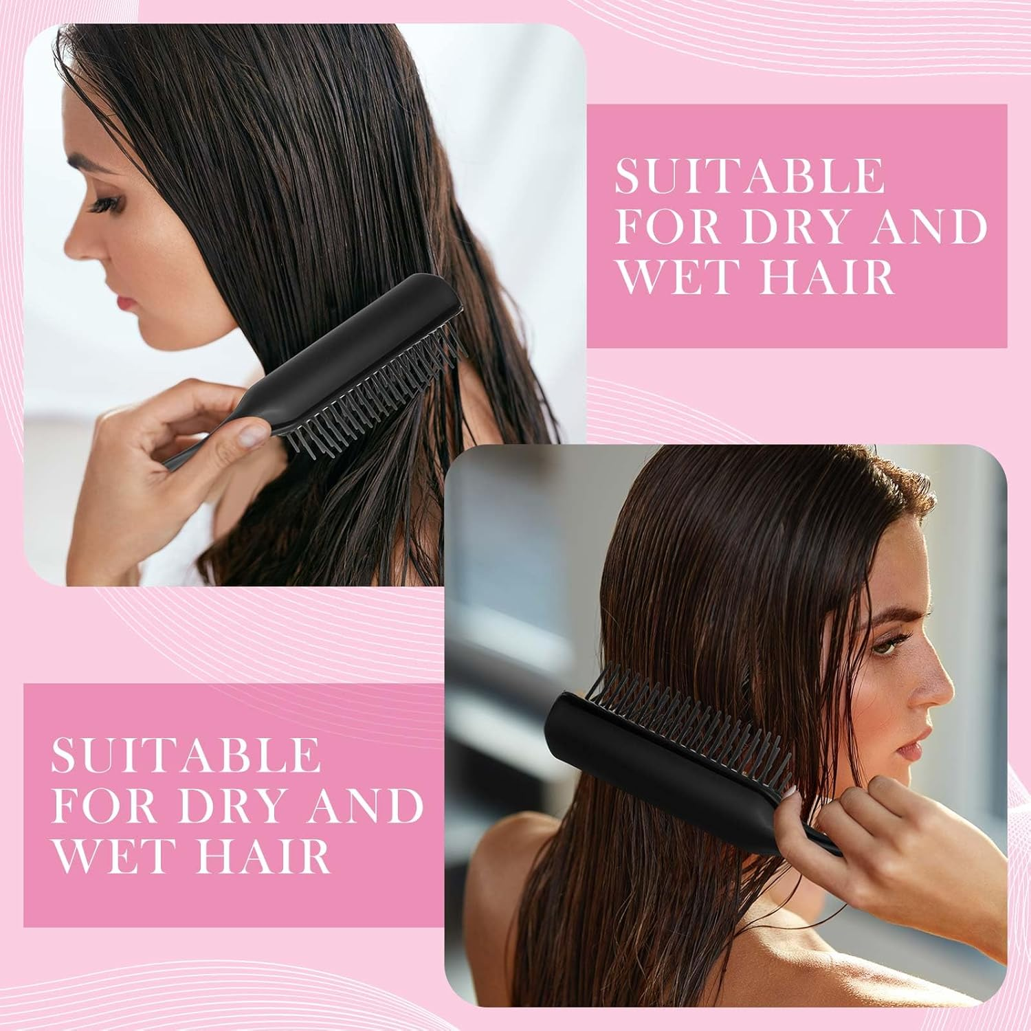 Patelai 3 Sizes 9-Row and 5-Row Cushion Nylon Hair Brush for Natural Hair, Travel Detangling Brush Comb for Women Men Volumizing Shaping Separating Defining Curls Hair Salon (Black) image number 1