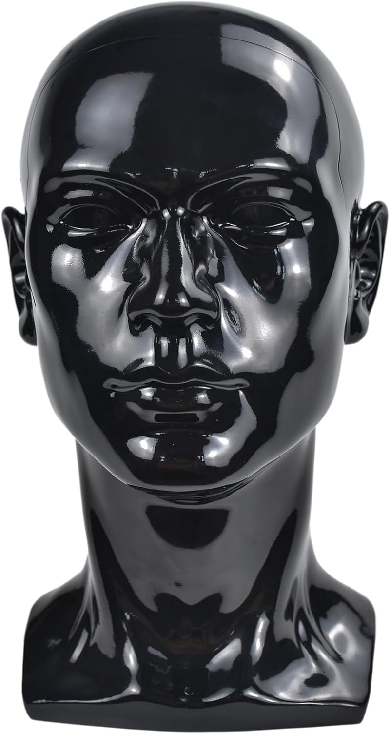 Male Mannequin Head Black Glossy Professional Mannequin Head for Display Hats,Wigs,Glassess,Game Console,Headphone,Mask image number 5