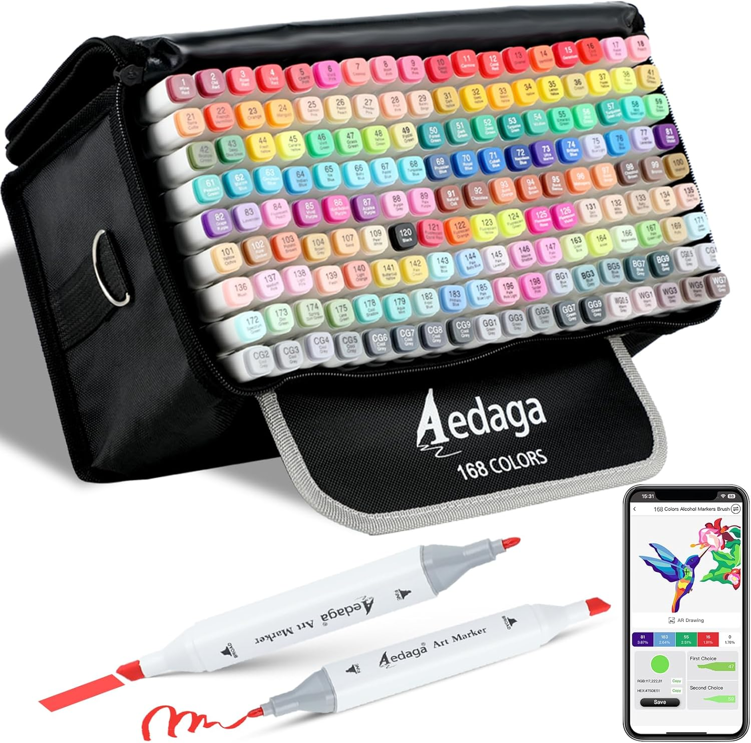 200 Colors Alcohol Markers with App, Dual Tip Art Markers with Kickstand Case for Artists, Adults and Kids. Alcohol Based Markers for Coloring, Painting, Sketching and Drawing, Great Gift