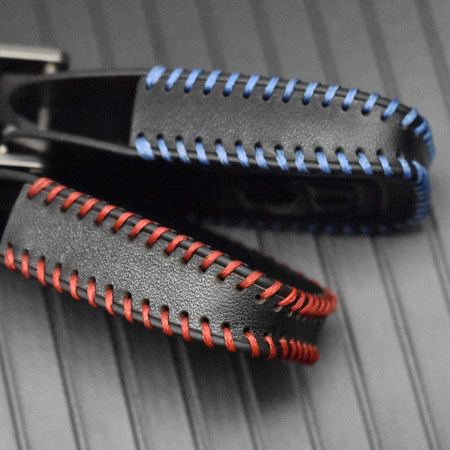 Ontto Genuine Leather Keycase Smart Remote Car Key Fob Cover Shell with Keyring Fit for Subaru Outback XV Forester Legecy Keyless Entry Key Skin Protector Blue String - Blue image number 5