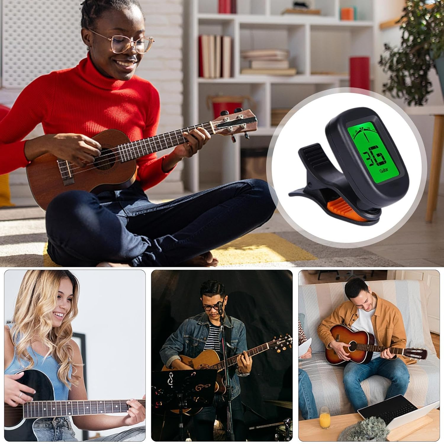 Digital Tuner for Guitar | Precise Clip-On Ukulele Tuner | Lightweight Instrument Tuner, String Instrument Supplies for Performance