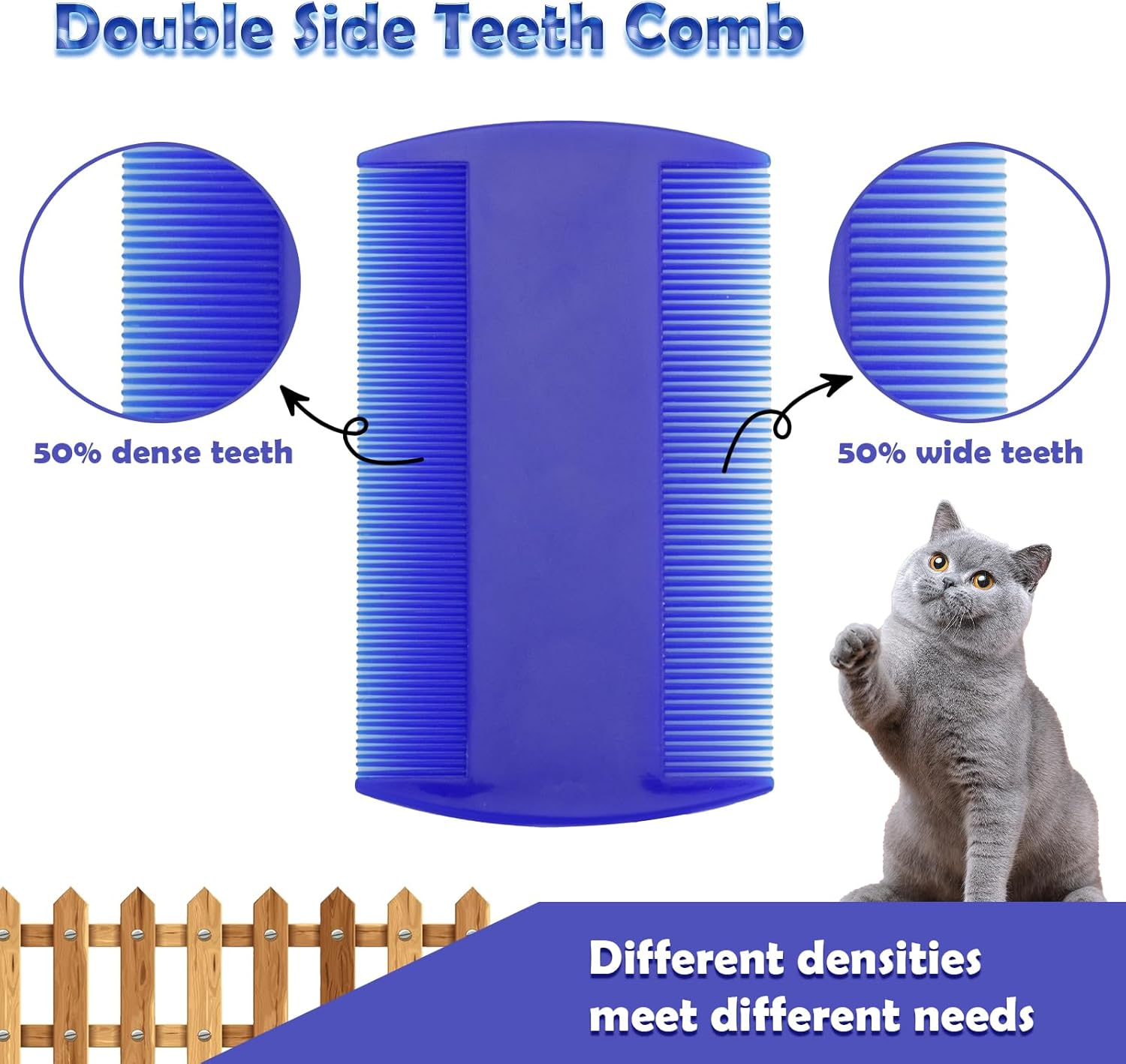 6 Pieces Stainless Steel Teeth Pet Lice Comb Set,Flea Comb for Cats & Dogs,Pet Grooming Comb for Pets Gently Removing Knots and Lice, Flea Comb for Small & Medium Pets(Blue,Pink) (Blue) - Bluepink 6P image number 3