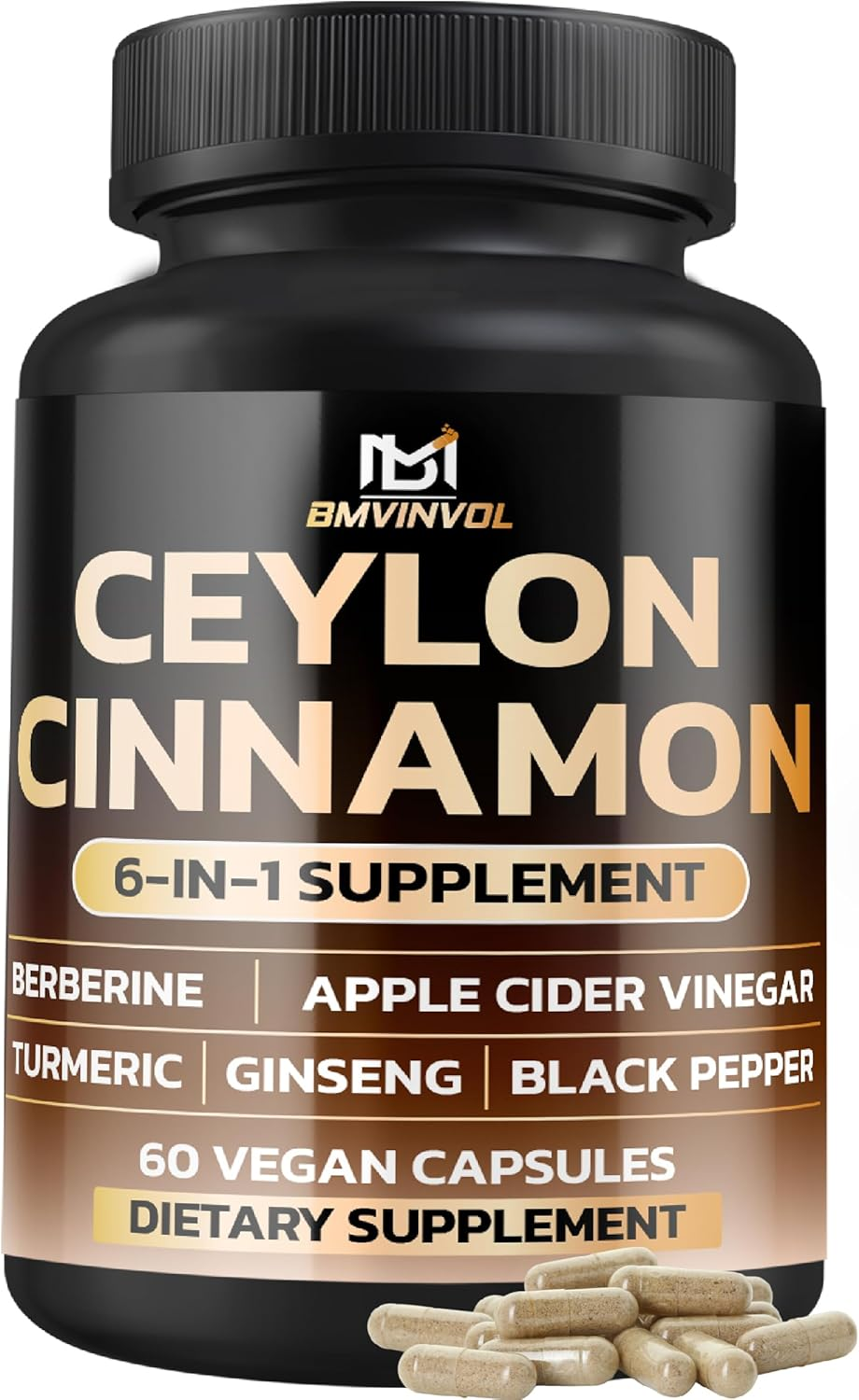 Ceylon Cinnamon Capsules with Berberine Hcl Supplement - Panax Ginseng, Apple Cider Vinegar, Turmeric Curcumin - Support Immunity & Energy Production - 60 Capsules [2 Month Supply] image number 4