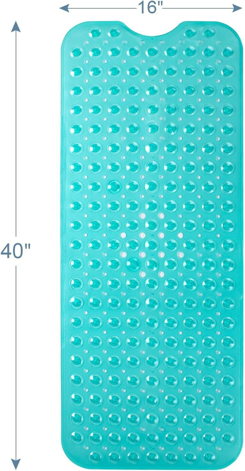 Mumoo Bear Bath Tub Mat, 40 X 16 Inches Non-Slip Shower Mats with Suction Cups and Drain Holes, Bathtub Mats Shower Stall Mats Machine Washable, Clear Green - Clear Blue image number 5