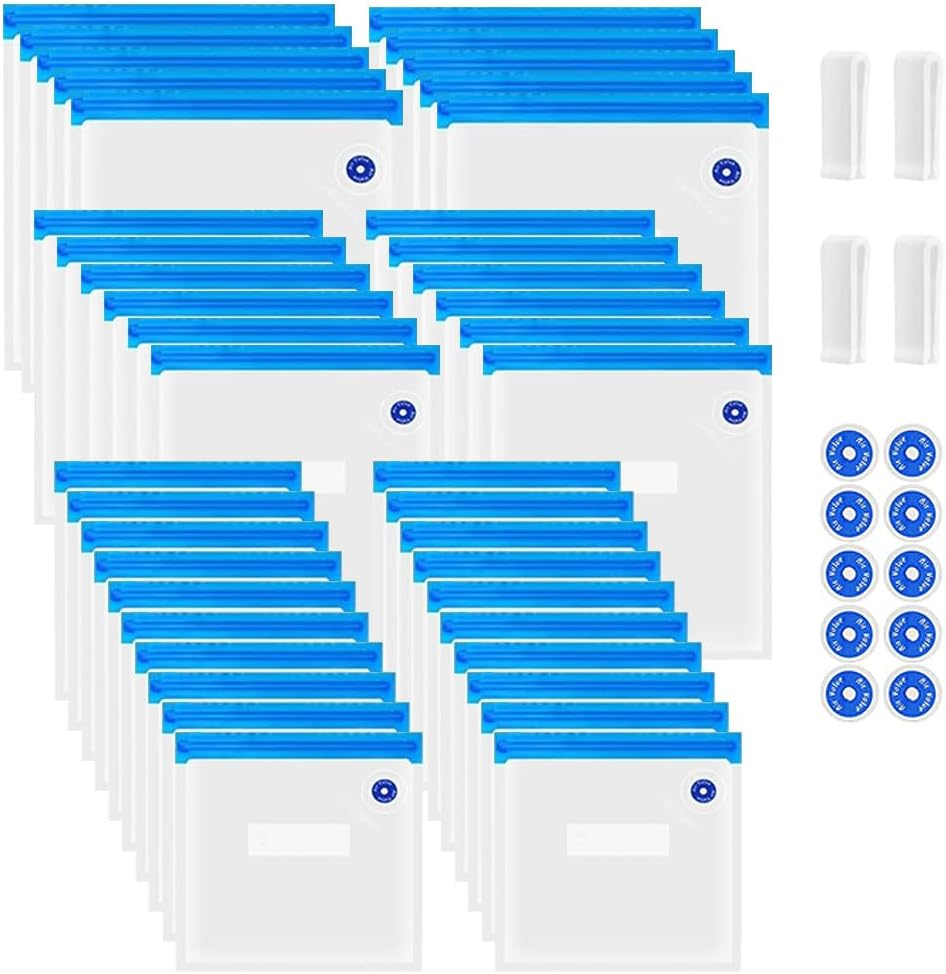 Reusable Food Storage Bag,Kiwinvou Portable Vacuum Sealer Freezer Bags,Dry and Moist Food Preservation for Vac Storage,Food Storage Bag for Kitchen Storage & Organisation,3 Size (40 Pcs) image number 2