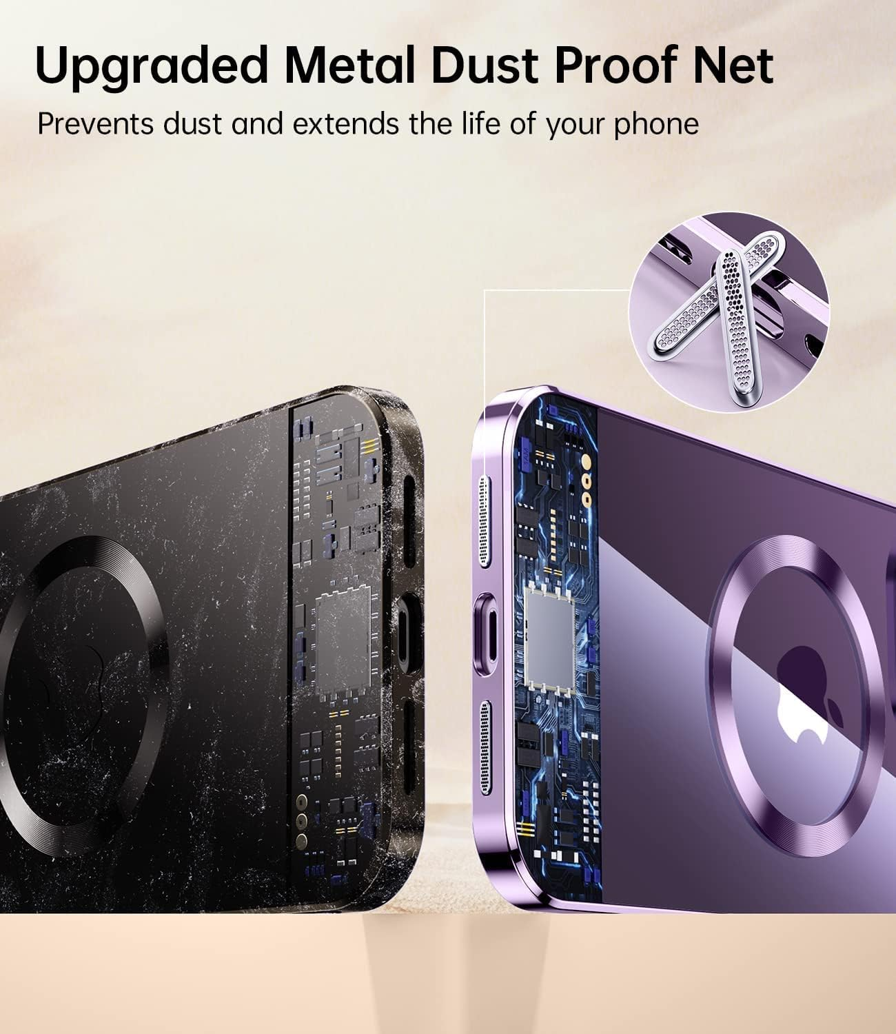 ELEPIK for Iphone 14 Pro Case with Camera Protector, [Full Camera Cover Protection] [Compatible with Magsafe] [Military Grade Protection] Clear Magnetic Slim Phone Case 6.1 Inch, Purple