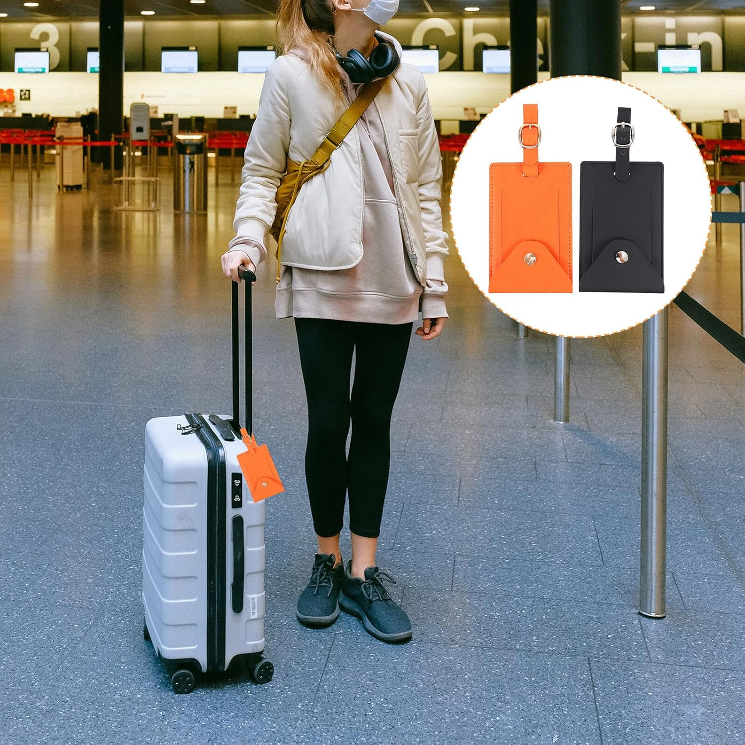 WRITWAA 2Pcs Portable Luggage Tags with Adjustable Lanyard for Travel Suitcases Id Name Labels for Easy Baggage Identification Reusable Bag Tags in Black and Orange image number 4