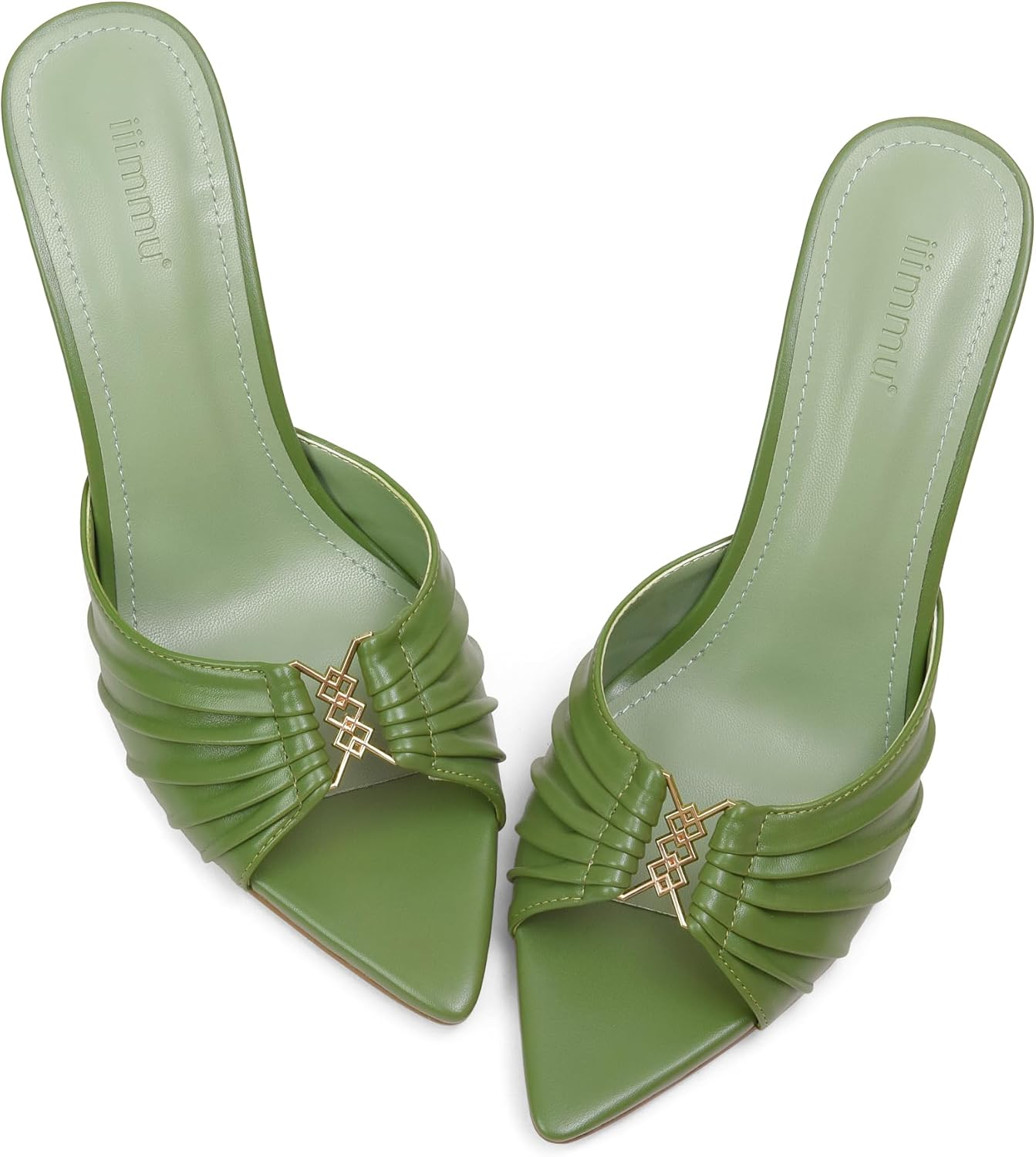 Iiimmu 3.5 in Stiletto Mules High Heels with Pointed Peep Toe Heeled Sandals Faux Leather