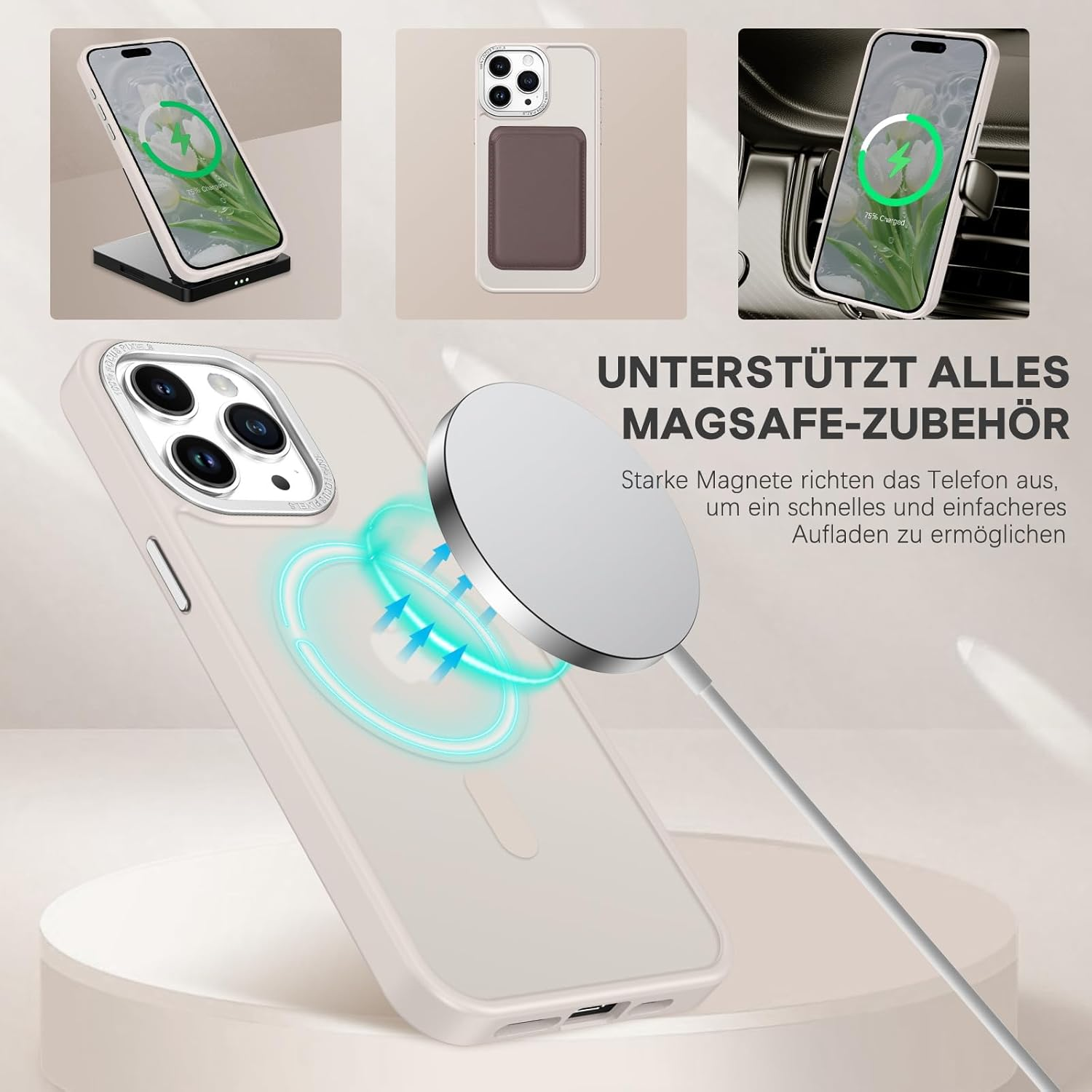 Gaobao Case for Iphone 15 Pro Max, Mobile Phone Case Iphone 15 Pro Max [Compatible with Magsafe] Translucent Matte Magnetic Shockproof Anti-Fingerprint Protective Case 6.7 Inches, Light Grey image number 4