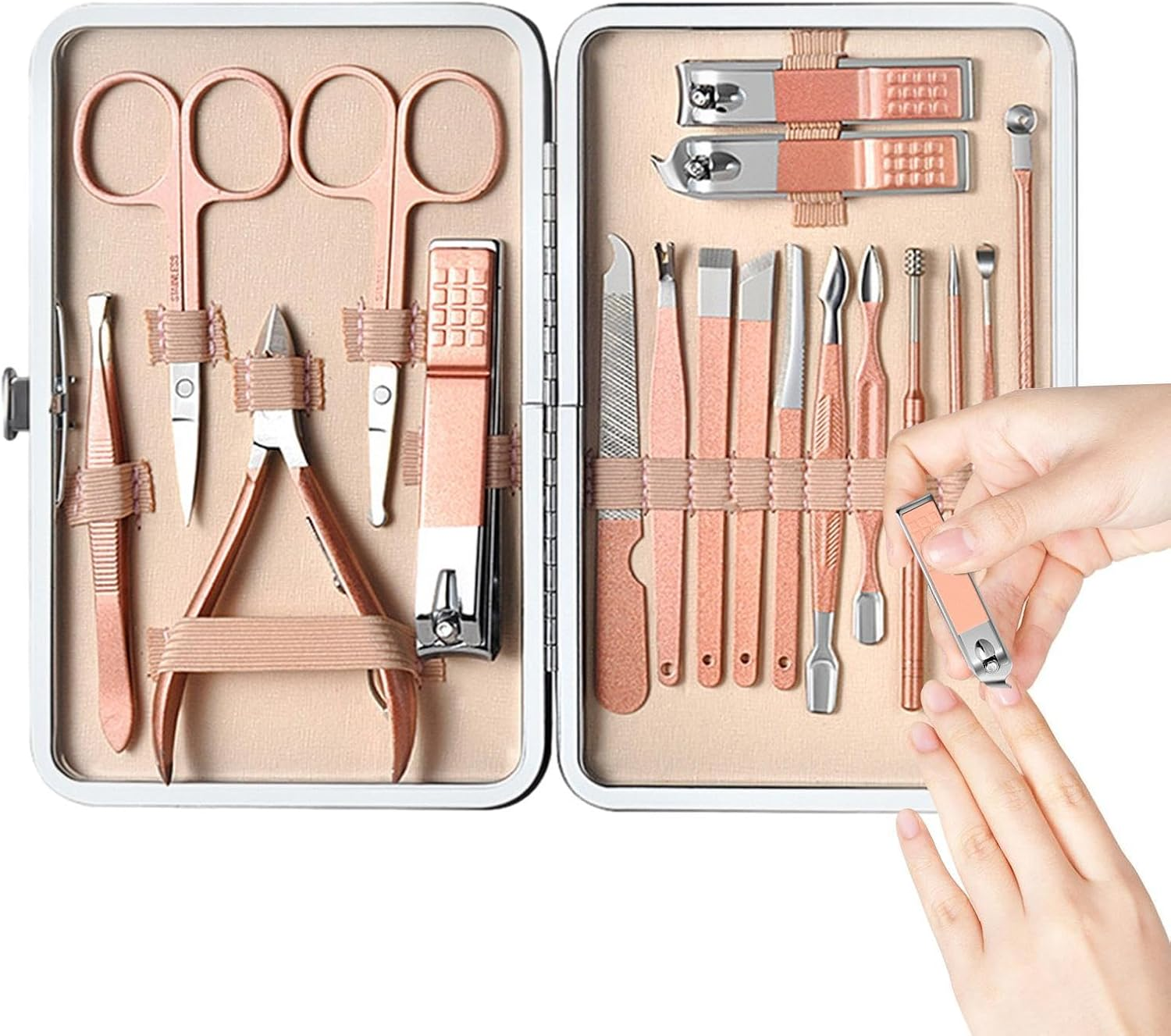 Nail Grooming Kit - Set of 18 Travel Manicure Set,Stainless Steel Professional Facial Hand Foot Cuticle Nail Care Tools with Luxurious Travel Case for Home