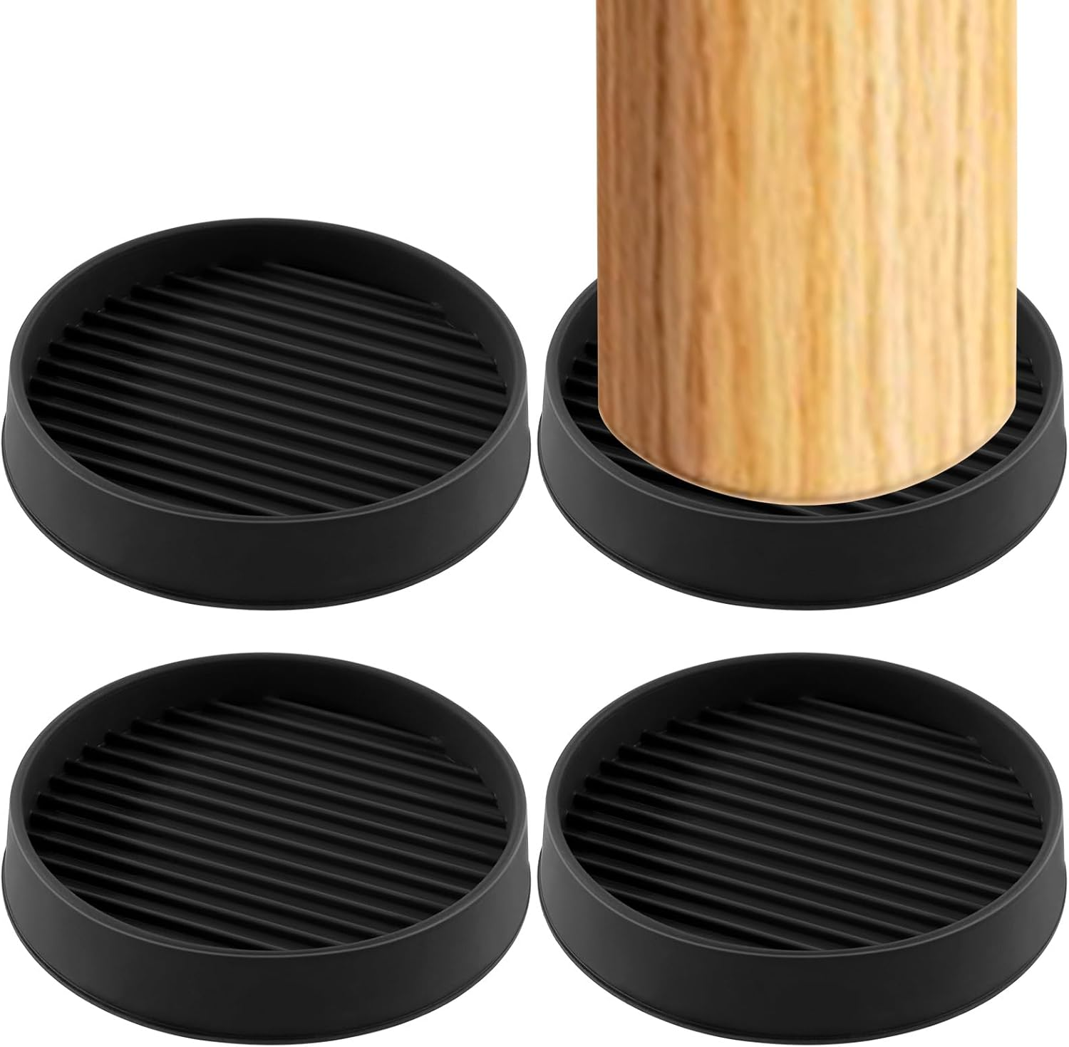 Swpeet 4Pcs 3" X 3" round Black Rubber anti Skid Caster Cups Non Slip Furniture Pads Kit, Anti-Slip Gripper, anti Skid Furniture Feet anti Slide Floor Stoppers for Bed Couch Table Chair Stoppers image number 2