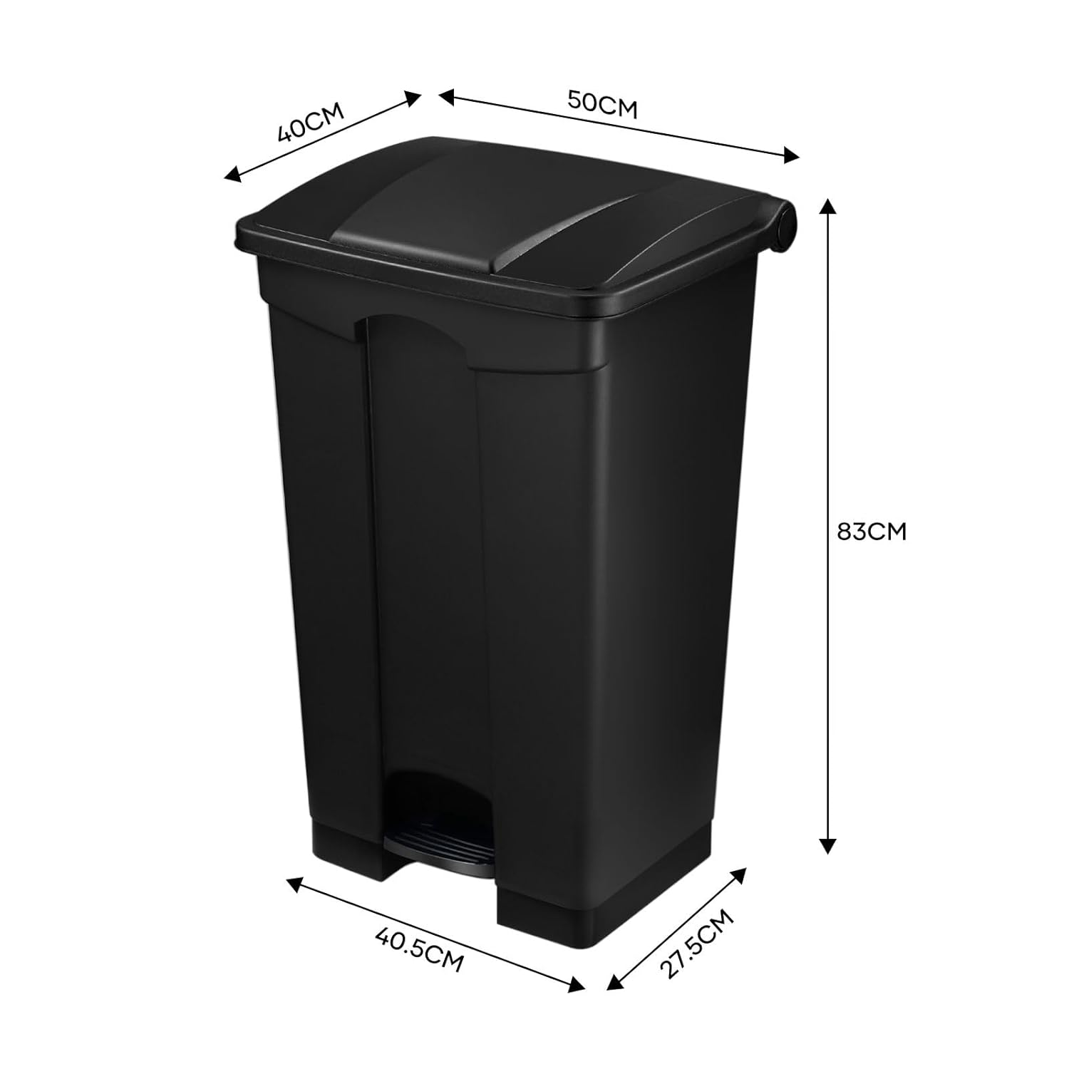 87L Plastic Rubbish Bin Foot Pedal Kitchen Trash Bin with Lid Mall Commercial Waste Bin Indoor Outdoor Large Dustbins Black 50X40X83Cm image number 3