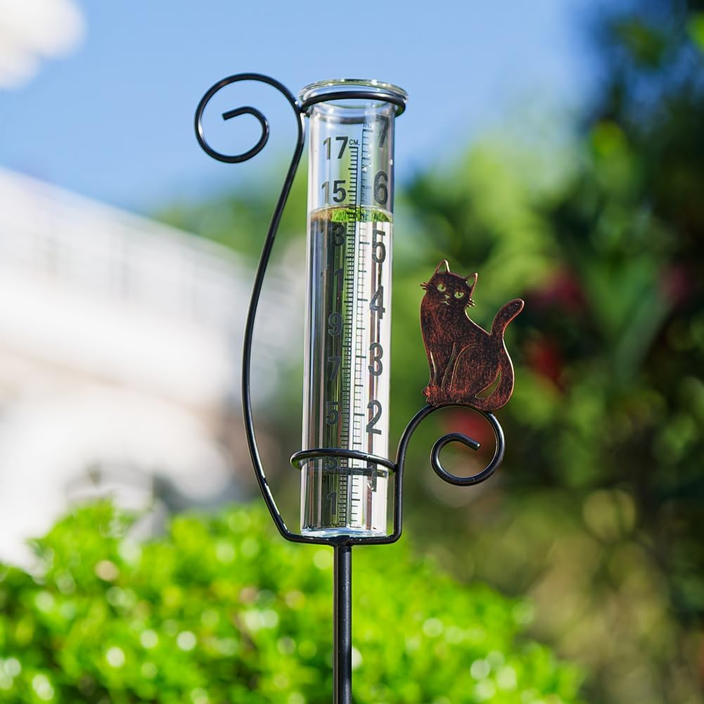 Rain Gauge Outdoor,7" Glass Rain Gauge with Metal Stake, Decorative Bird Rain Gauge for Yard Garden Lawn Decor