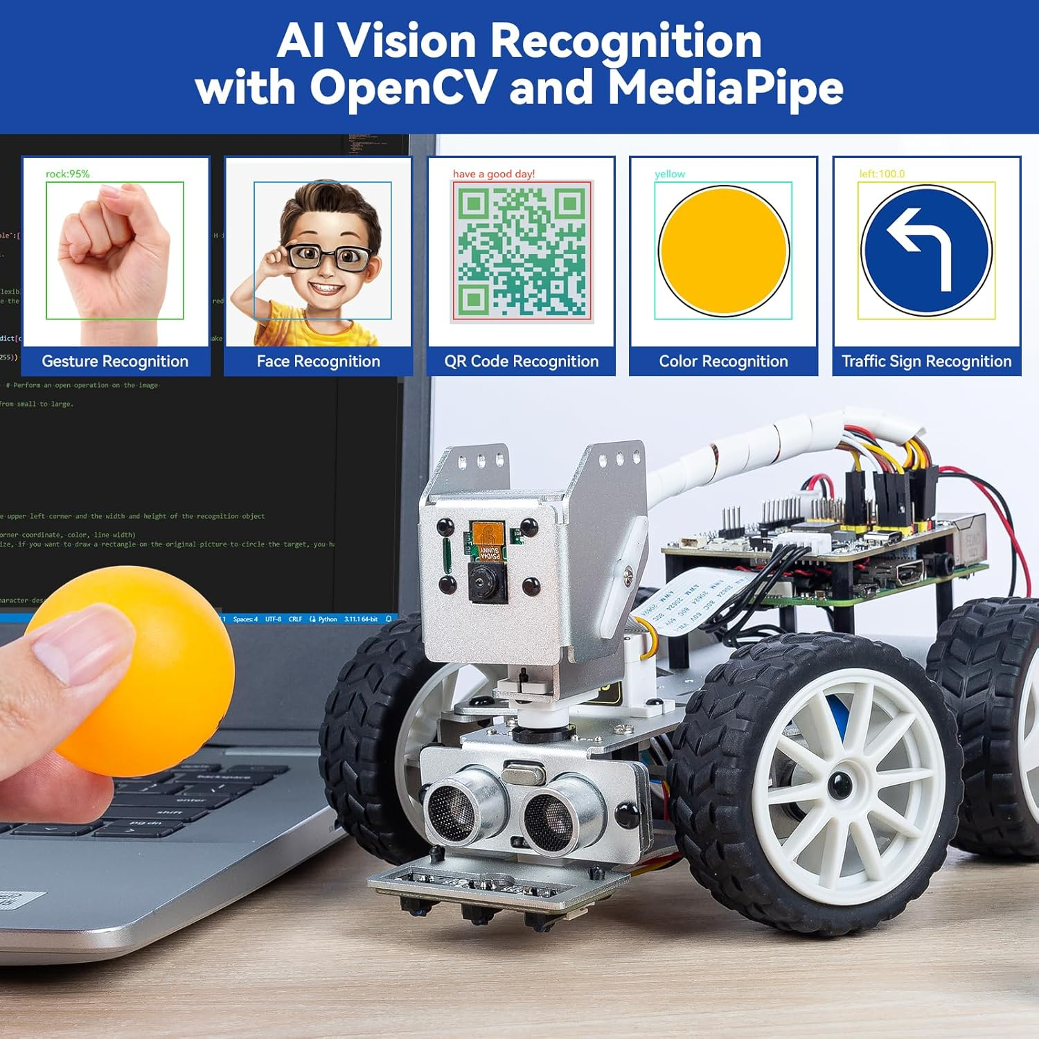 Sunfounder Picar-X AI Video Robot Car Kit for Raspberry Pi 5/4/3B+/Zero 2W, Llms Chatgpt-4O/Gemini/Grok, Voice&Video Recognition, Python, Scratch, Camera, Batterry (RPI NOT Included) image number 2