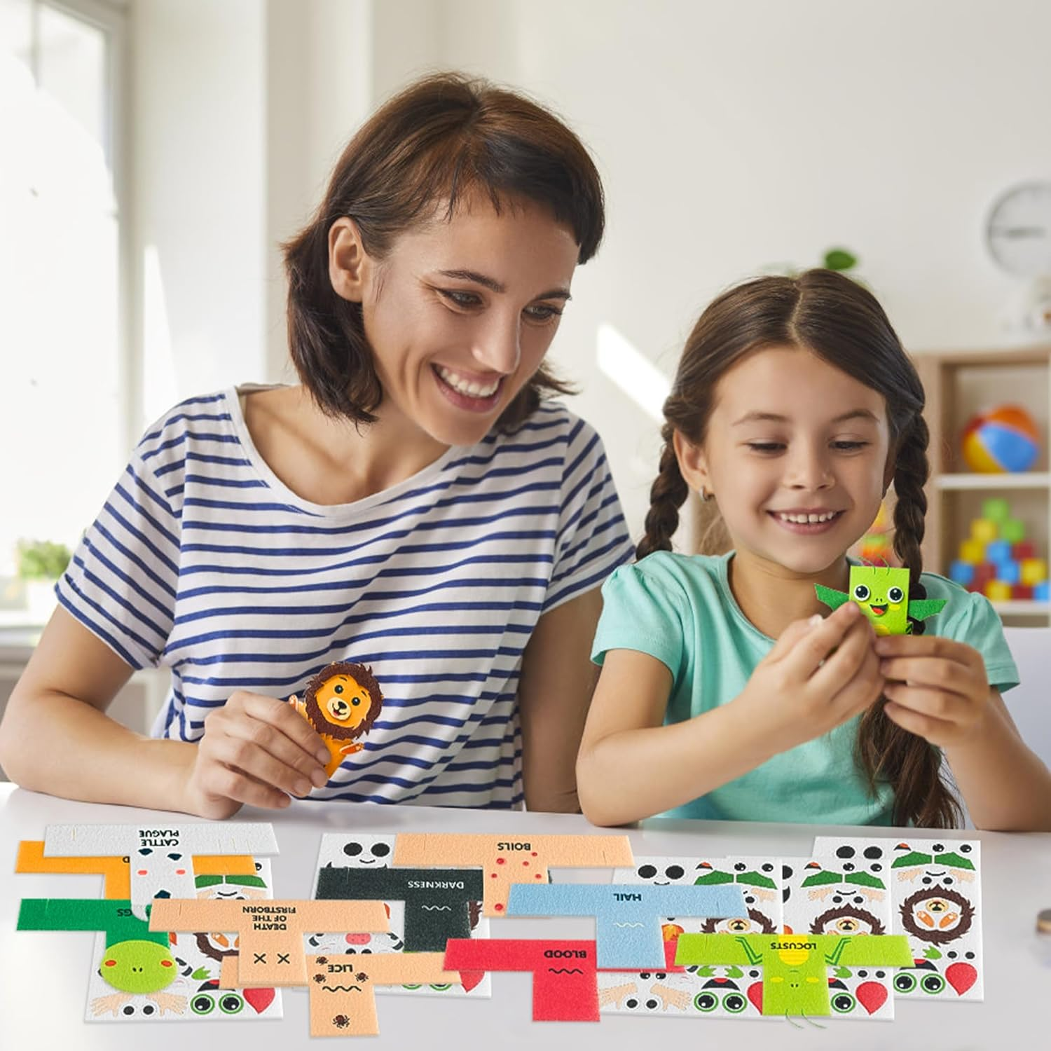 Cocnny Ten Plague Finger Puppets - 30Pcs Passover Felt Hand Puppet Making Kit, Make Your Own Fingers Puppets Toy for Kids, Religious Story Time Jewish Pesach Seder Passover Christian Party Supplies image number 3