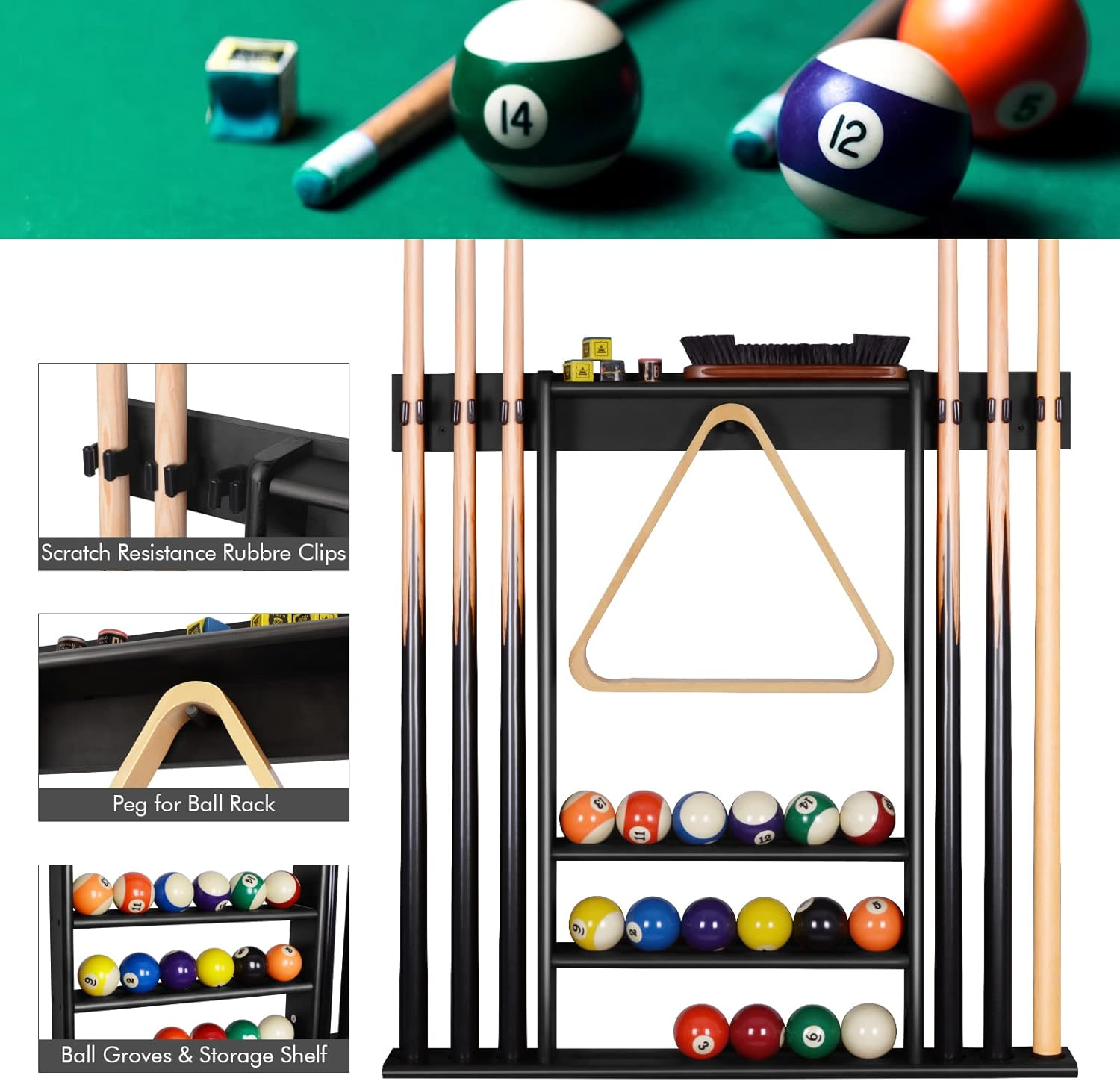 Ikkle Pool Cue Rack Holder Wall Mount, Billiard Stick Holder Wall Mounted, Pool Table Accessories for Billiard Room, Club, Man Gave (Cue Rack Only)