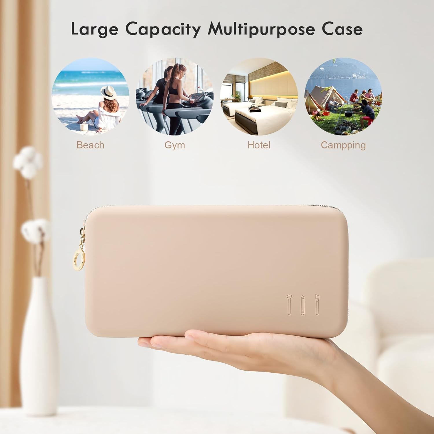 FVION Zipper Makeup Brushes Bag for Travel, Large Silicone Makeup Brush Holder, Make up Brushes Pouch Case for Makeup Tools - Khaki - Black image number 7