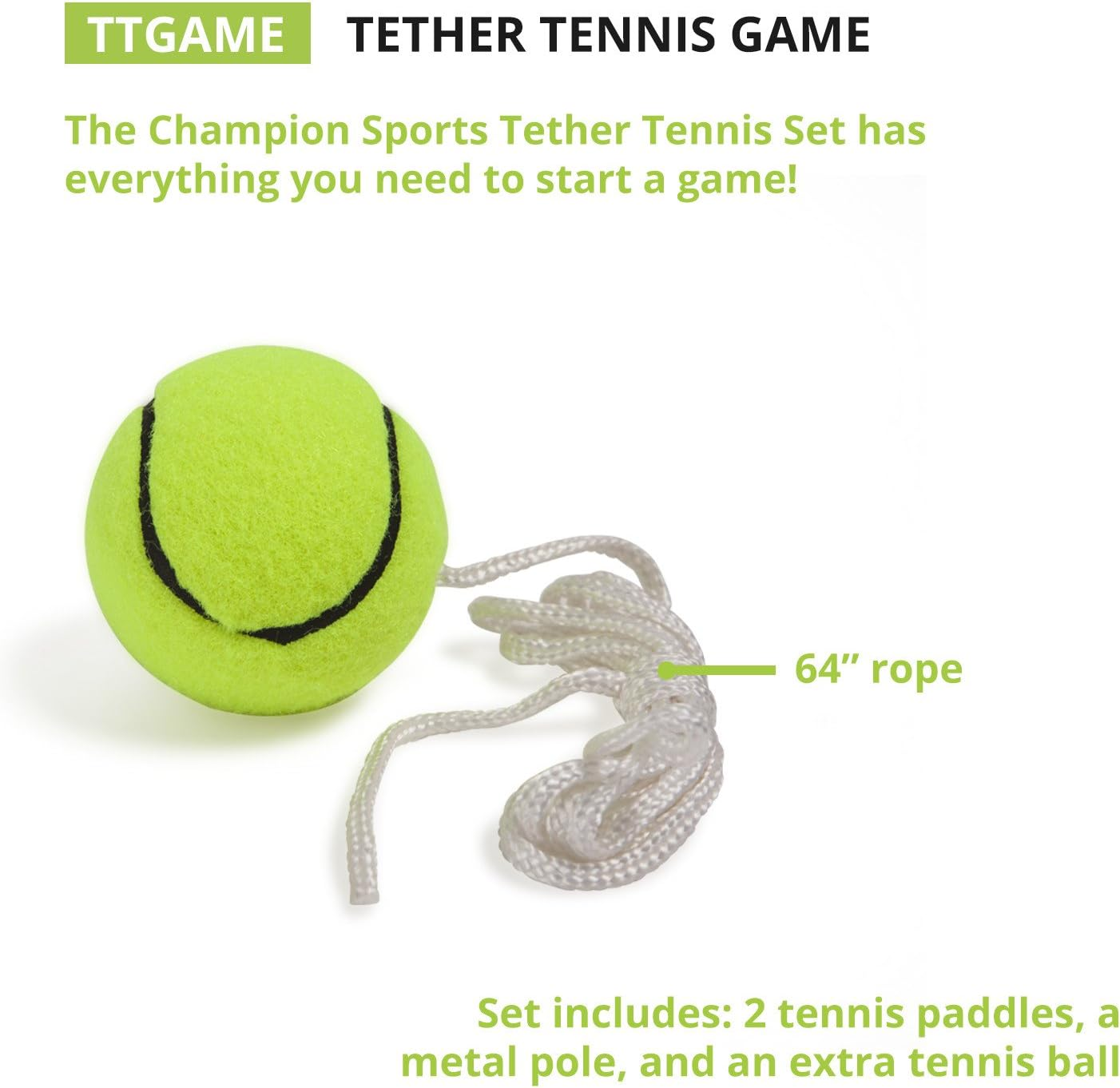 Champion Sports Portable Tetherball Set: Classic Backyard Lawn Beach and Pool Party Game Includes Soft Ball Nylon Rope & Durable Telescopic Pole with Free Air Pump