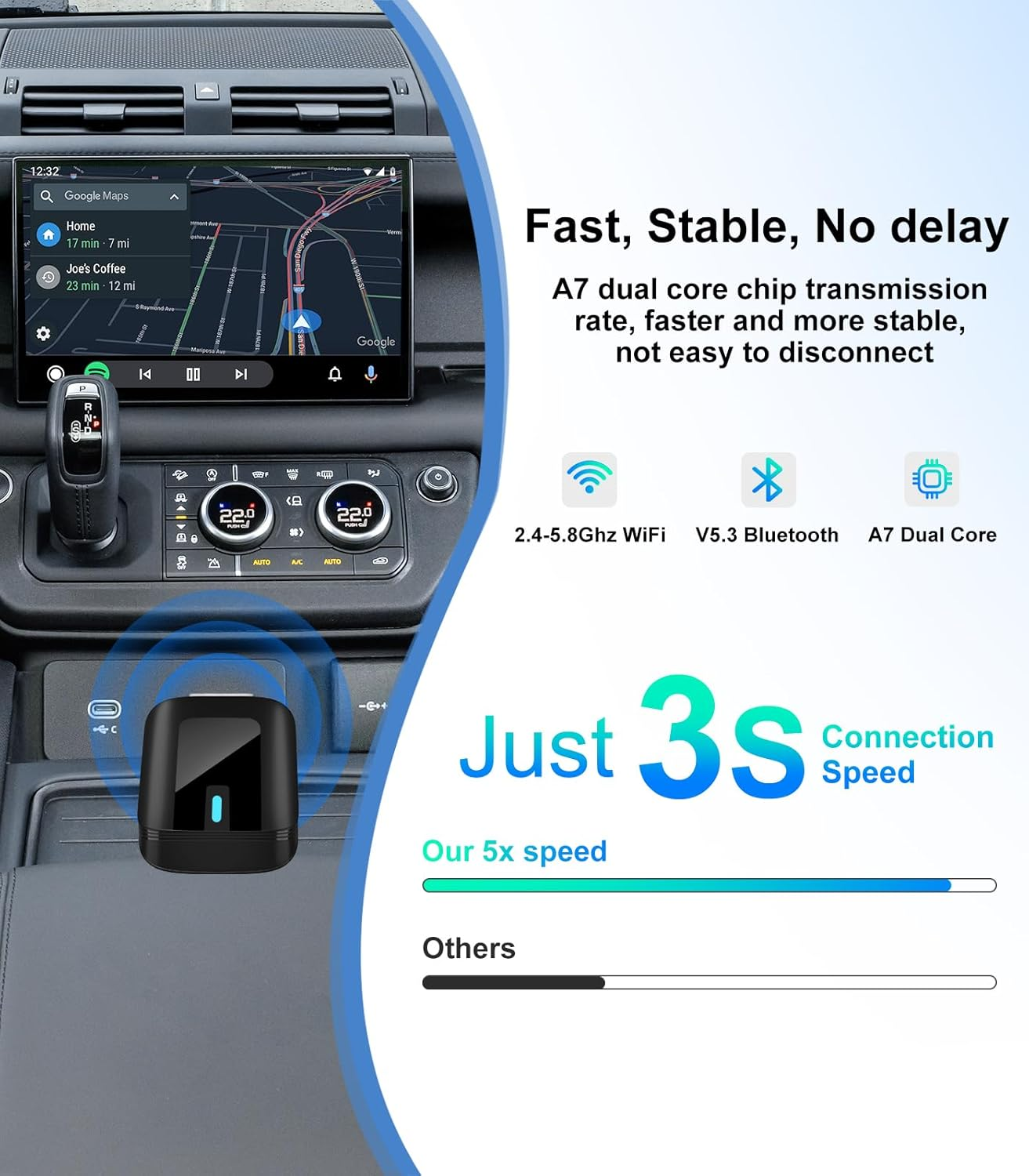 Wireless Carplay Adapter, 2 in 1 Android Auto Plug&Play Magic Link Stable Fast Connection, Convert OEM Wired to Wireless Carplay Dongle Adapter for Iphone Ios 10+/Android 11+, Cars 2016+ image number 6