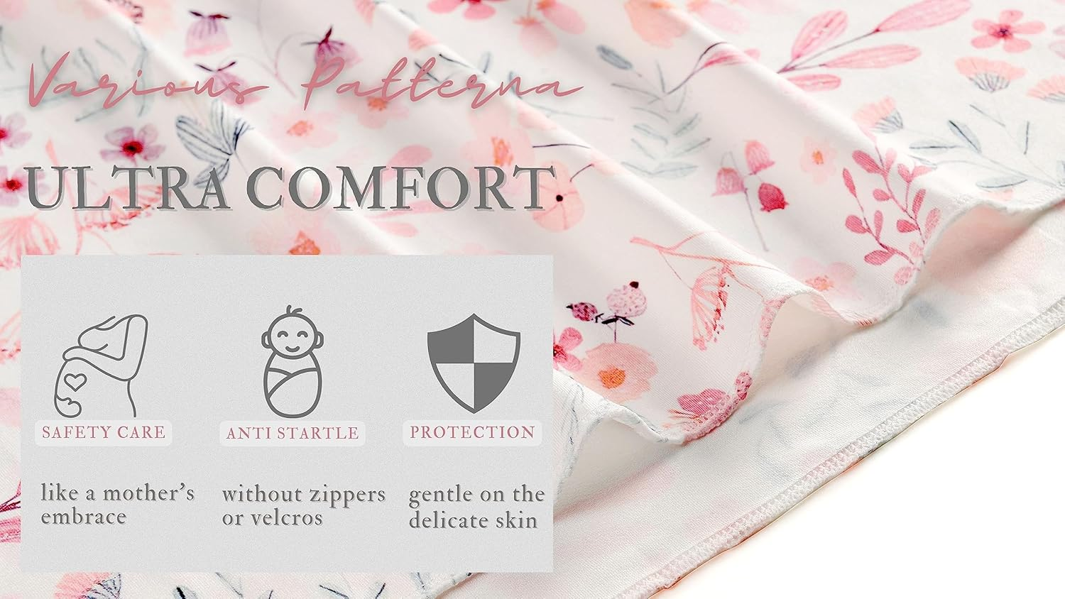 Newborn Floral Print Blanket Baby Stretch Wrap Swaddle Blanket Receiving Blanket with Matching Headband and Beanie (Small Flower and Leaf) image number 4