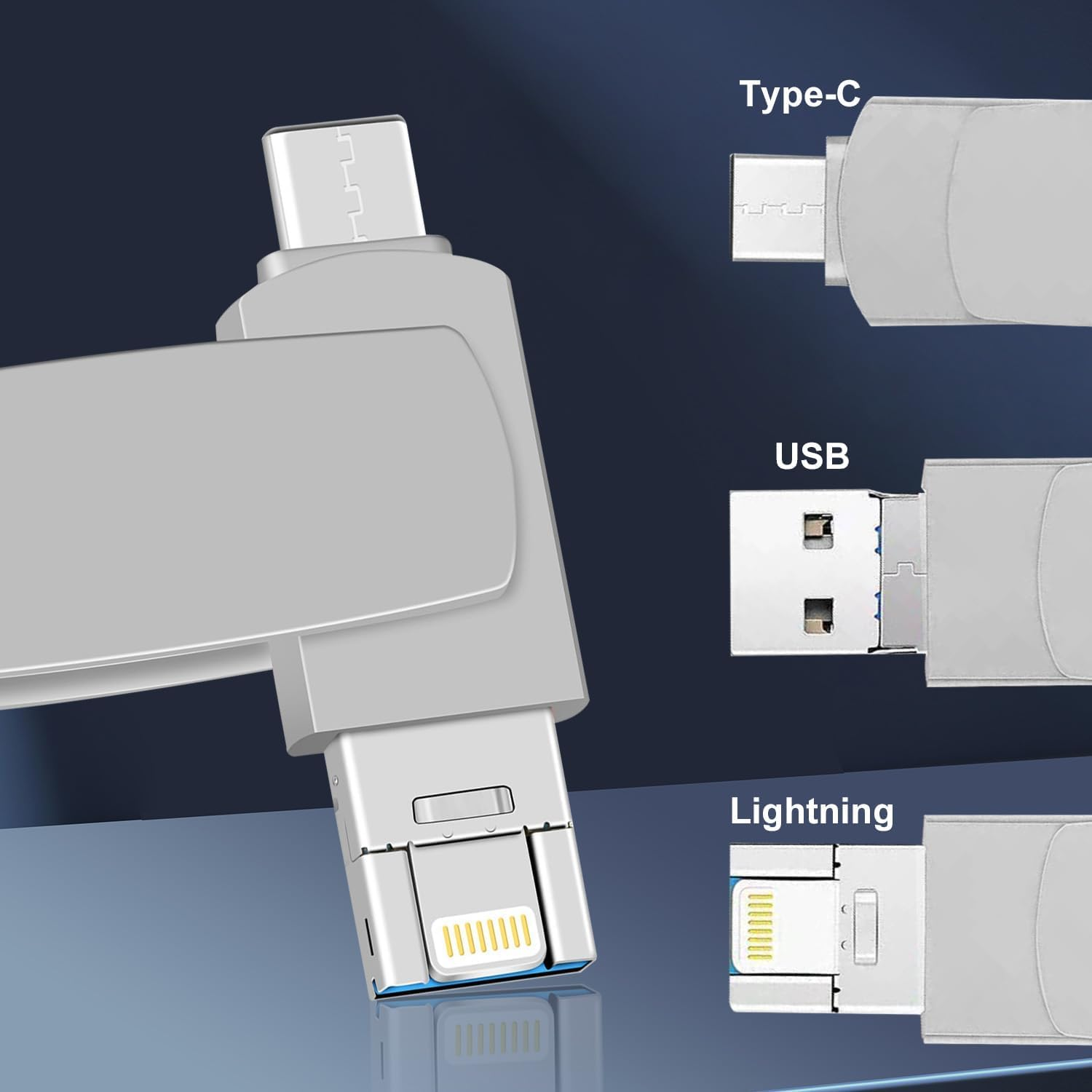 Yakiter 3 in 1 USB Flash Drive, Dual Drive, Fast Speed Flash Stick Memory Stick External Storage Compatible for Iphone/Pc/Ipad/More Device image number 1