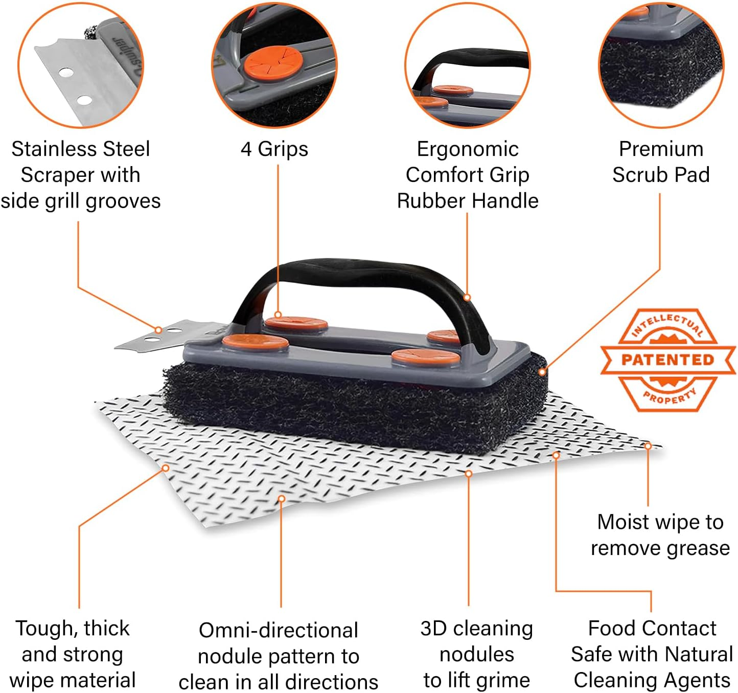 Q-Swiper BBQ Grill Cleaner Set - 1 BBQ Brush with Scraper and 25 BBQ Grill Cleaning Wipes. Bristle Free & Wire Free. Safe Way to Remove Grease and Grime for a Clean and Healthy Grill! image number 3