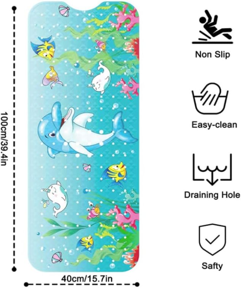 Bath Mat for Tub for Kids Cartoon Non Slip Baby Bathtub Mat Extra Long anti Slip Bathroom Toddler Shower Floor Mat with Suction Cups Drain Holes (Dolphin 40 * 16In) image number 5