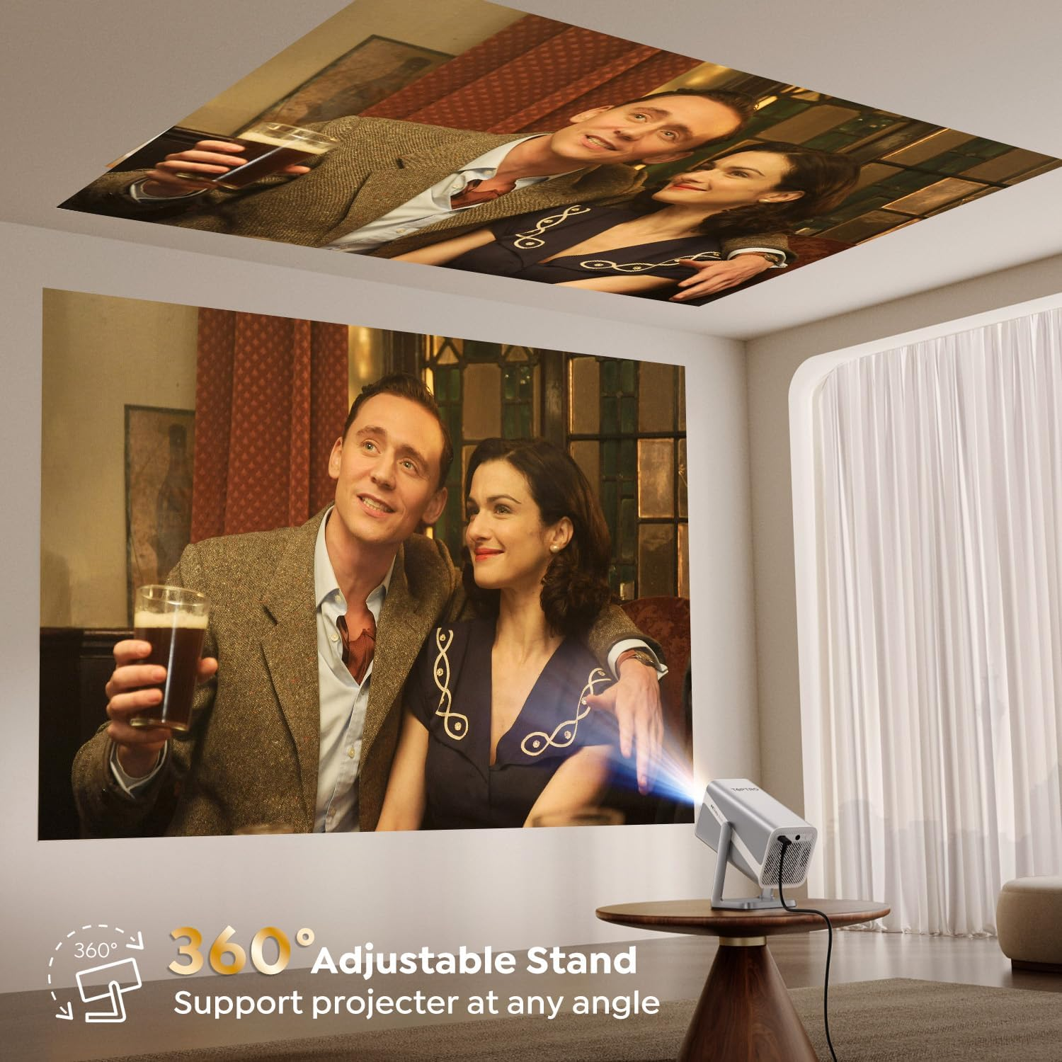 Projector 4K【Official Netflix/Dolby】 Portable Projector 700 ANSI Short Throw Auto Keystone E-Focus, Smart Mini Projector 1080P Native 360&deg; Rotatable Wifi 6 Two-Way Bluetooth for Home Ceiling/Outdoor image number 1