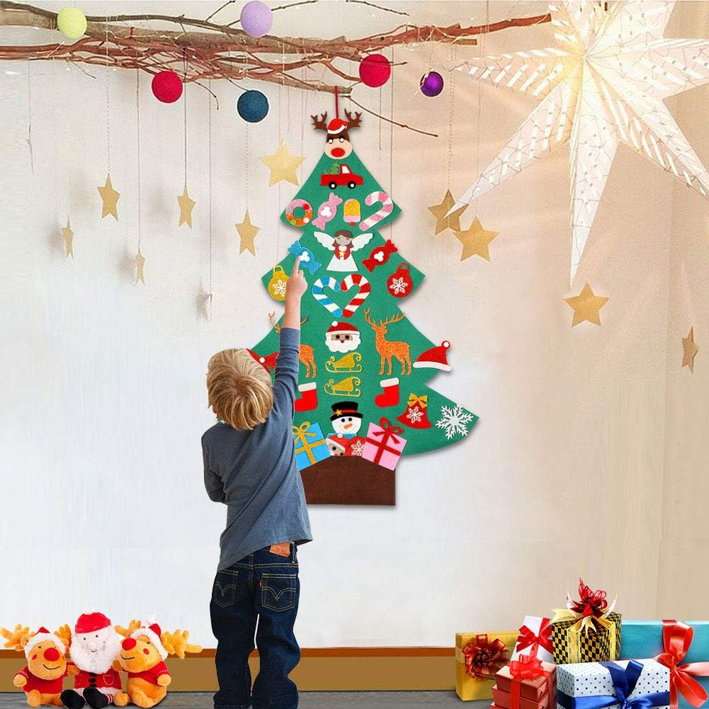 Ourwarm DIY Felt Christmas Tree for Kids, 3Ft Christmas Tree with 30Pcs Glitter Ornaments for Kids Xmas Gifts Christmas Door Wall Hanging Decorations
