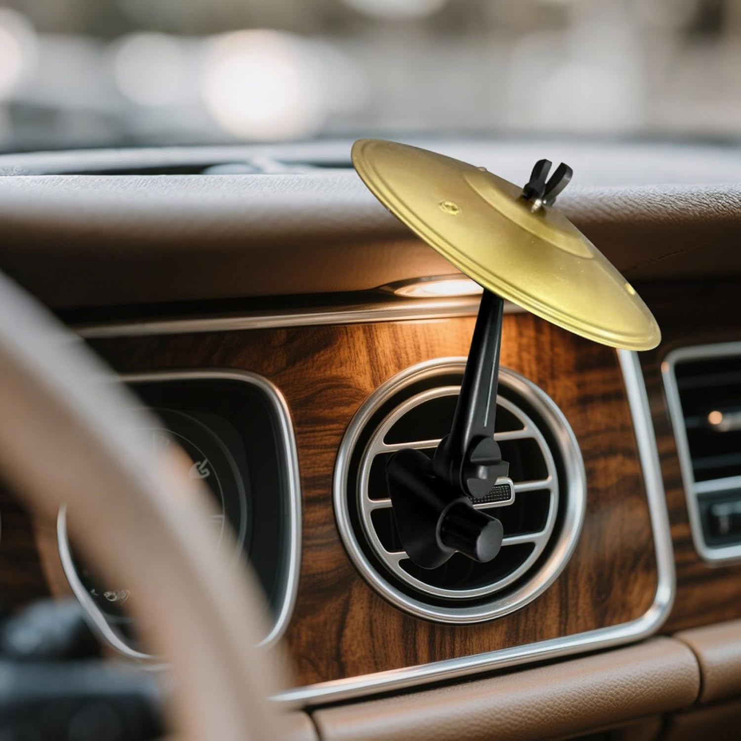 Auto Drum Air Vent - Car Crashh Cymball Vent Clip | Iron Crashresistant Drum Crash Cymball for All Vehicles and Music Lovers | Mini Cymbals Air Vennt - Silver image number 5