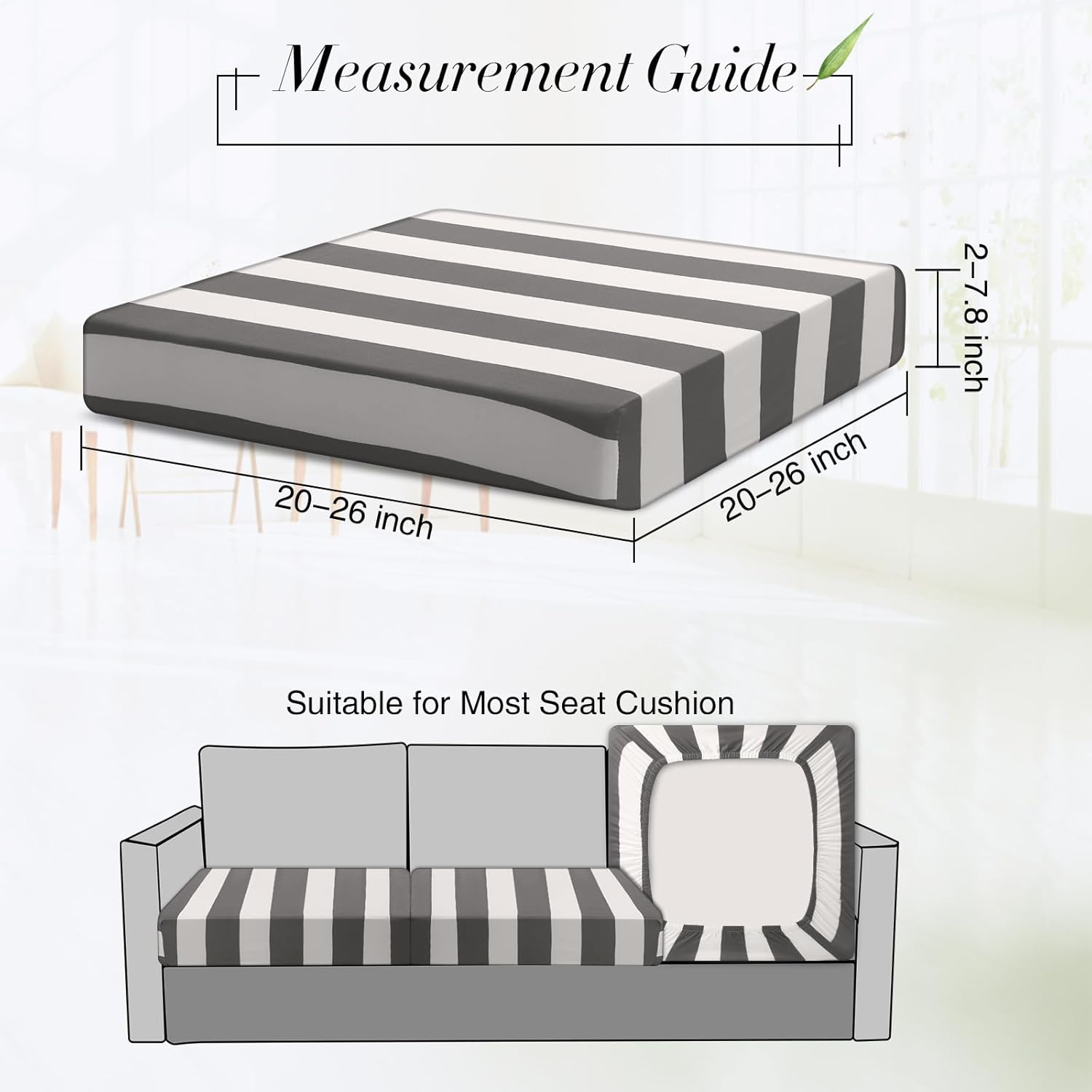 Newwiee 8Pcs Outdoor Stretch Cushion Covers Patio Stripe Sofa Cushion Cover Slipcovers Replacement Patio Furniture Couch Cushions Cover Chair Seat Cover Washable Soft Protector for Pet (Gray)