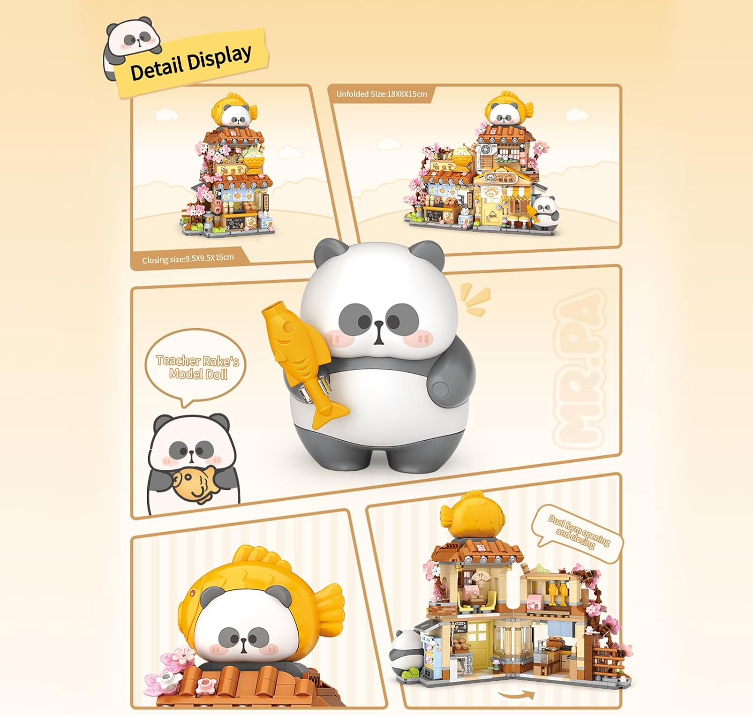 Taiyaki Panda Shop Building Set &ndash; 858PCS Japanese Mini Street View Brick Kit with Panda Figurine & Cherry Blossom Details, Collectible Building Blocks Toys image number 2