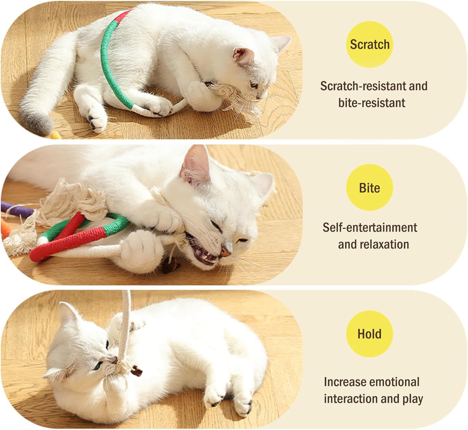 3-Pack Cat Chew Rope Toys with Refillable Catnip &ndash; Safe Organic Teething & Dental Cleaning Toys for Indoor Kittens & Cats &ndash; Interactive Catnip Toys for All Breeds image number 5