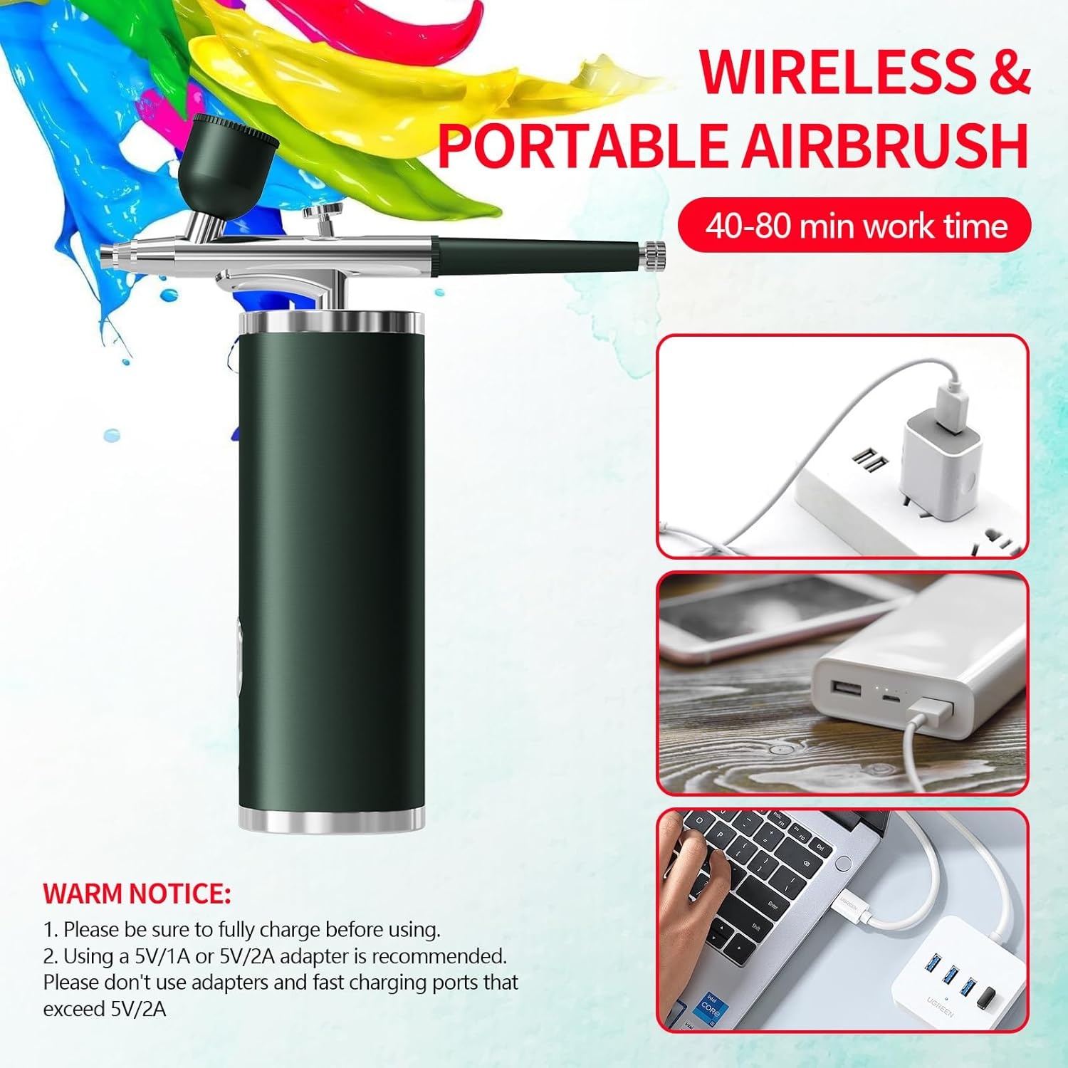 Handheld Face Chiselizer Airbrush Set Compressor USB Rechargeable Cordless Airbrush Dry Skin Replenishing Spray Face Mist Machine image number 4